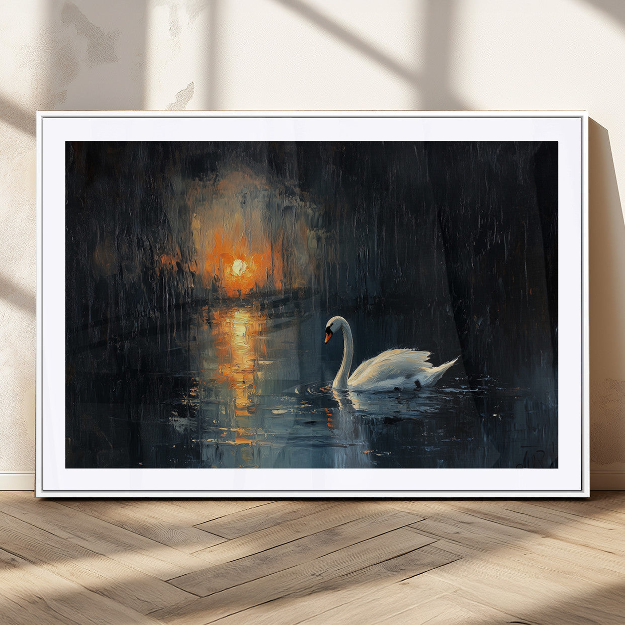 MGC-FP-36x24 - Abstract Swan on Water Wall Art Canvas Print - Elegant Nature Scene for Modern Home Decor