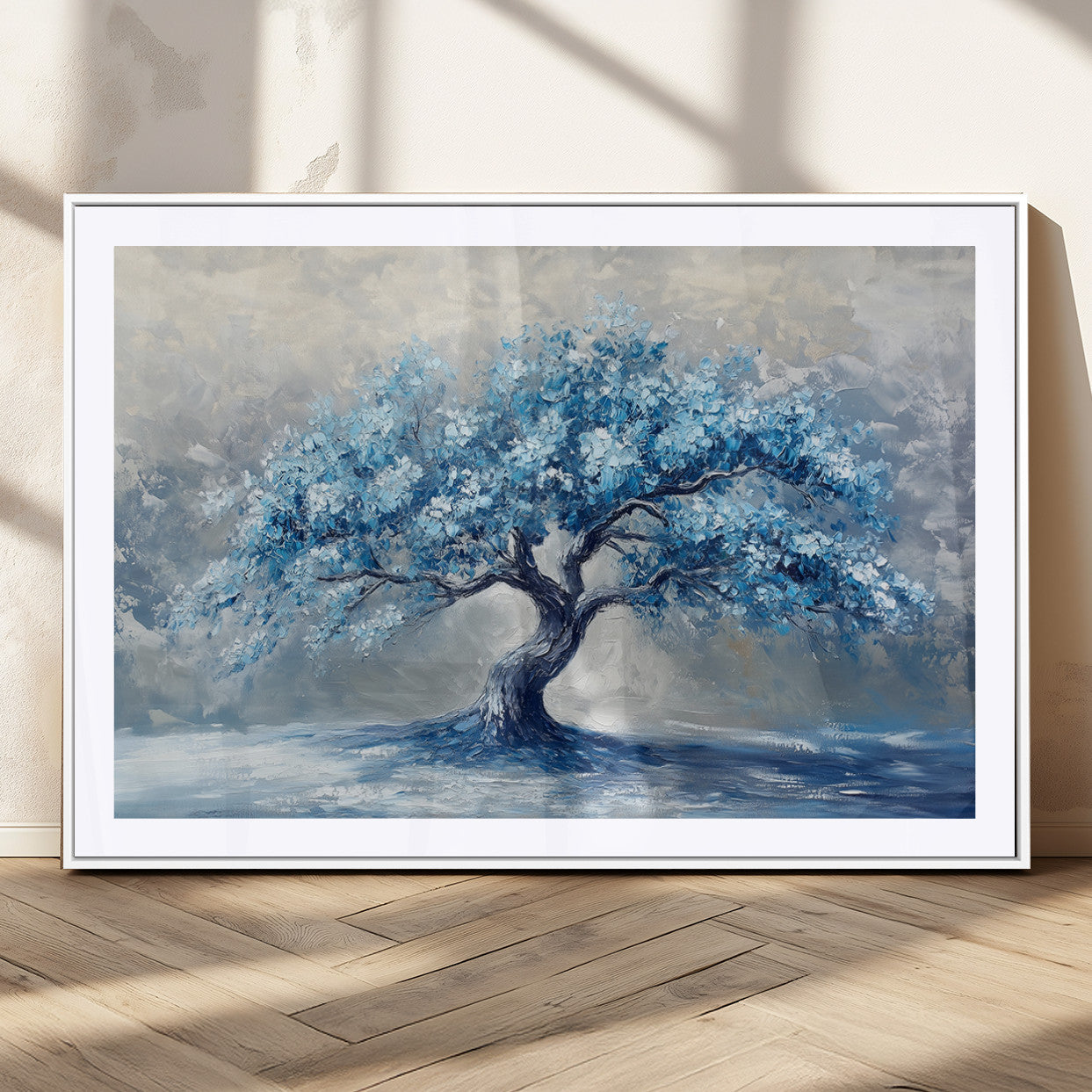 MGC-FP-36x24 - Abstract Blue Tree Art Canvas Print, Majestic Tree Wall Art Print for Farmhouse Decor