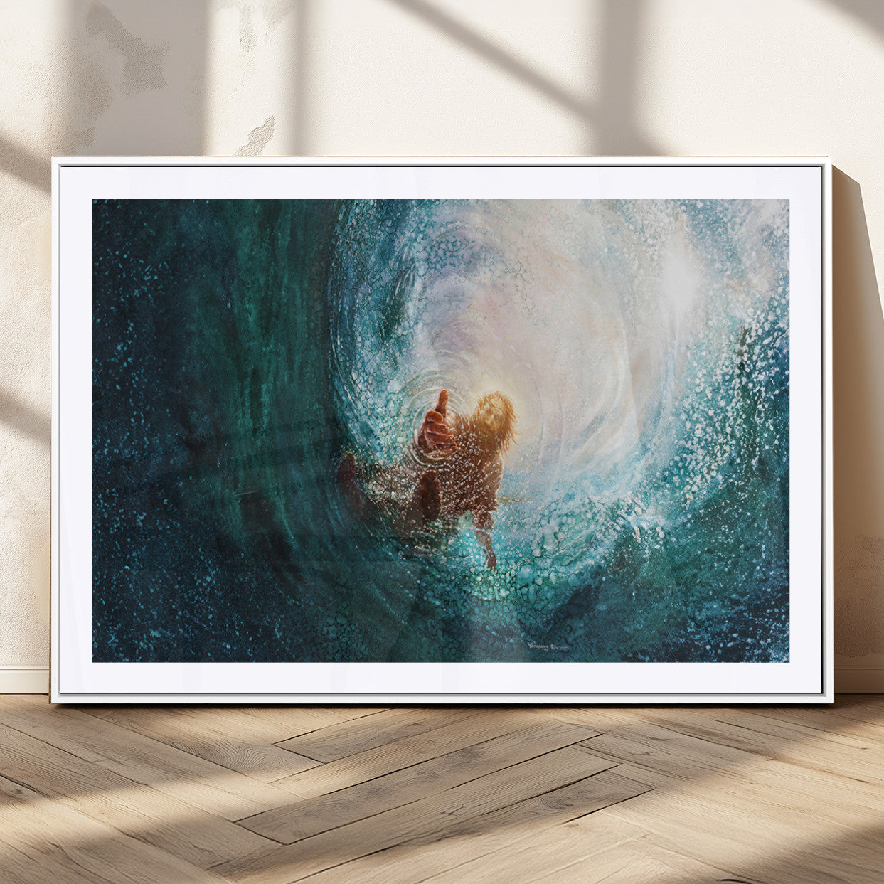MGC-FP-36x24 - Powerful Jesus Canvas Print - Hand of Salvation, Inspirational Wall Art - Framed, Ready to Hang for