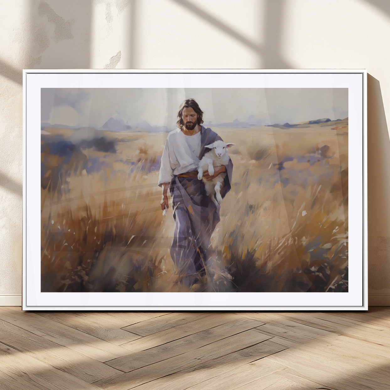 MGC-FP-36x24 - Jesus the Good Shepherd Wall Art Canvas Print - Lost Lamb Print for Prayer Room Decor
