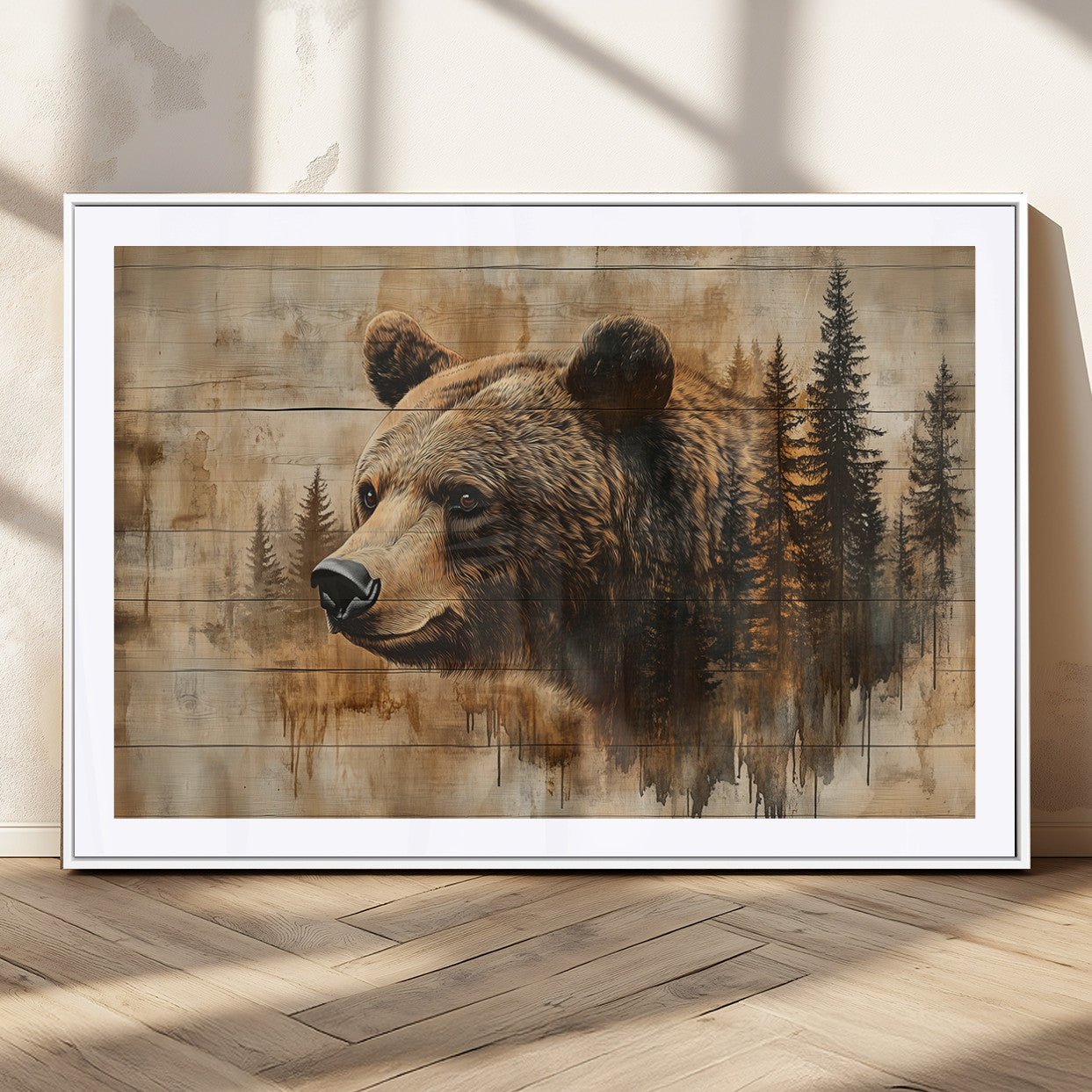 MGC-FP-36x24 - Rustic Grizzly Bear Wall Art, Abstract Grizzly 399 Bear Wall Art Canvas Print - Woodland Wildlife