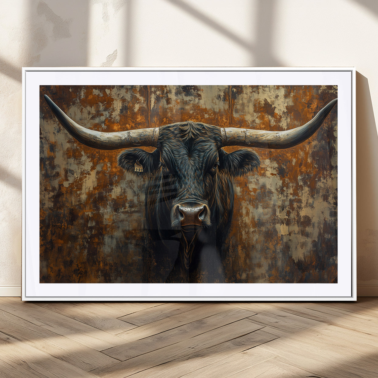 MGC-FP-36x24 - Longhorn Texas Cow Bull Wall Art | Rustic Farmhouse Canvas Print | Ready to Hang Barn Decor for