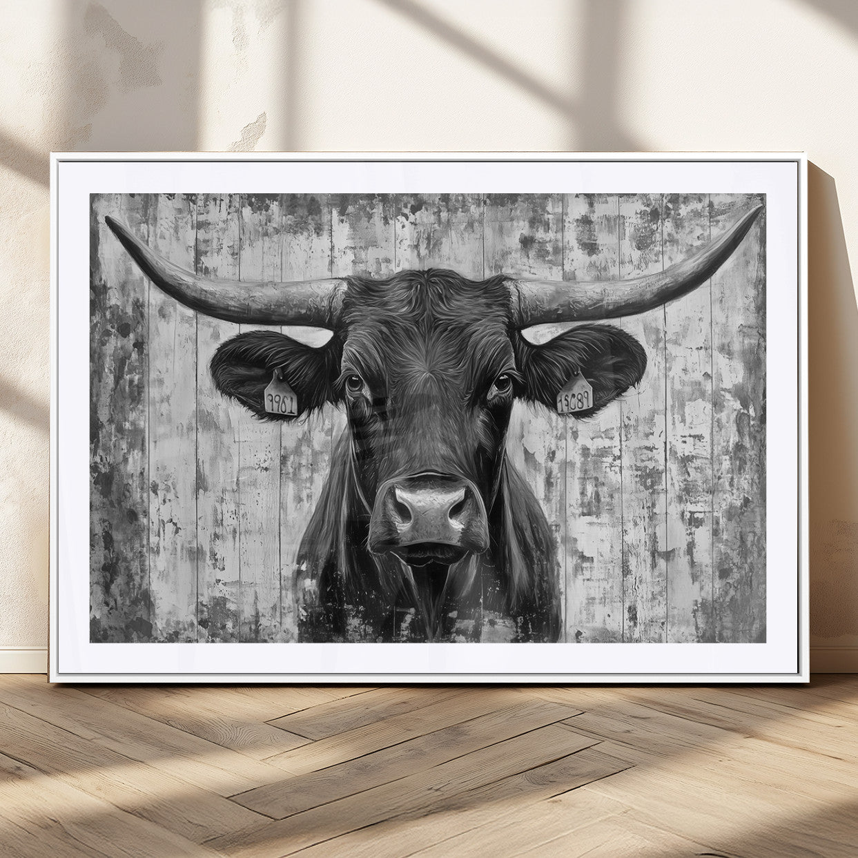 MGC-FP-36x24 - Abstract Longhorn Bull Wall Art Canvas Print - Rustic Texas Western Cow Artwork