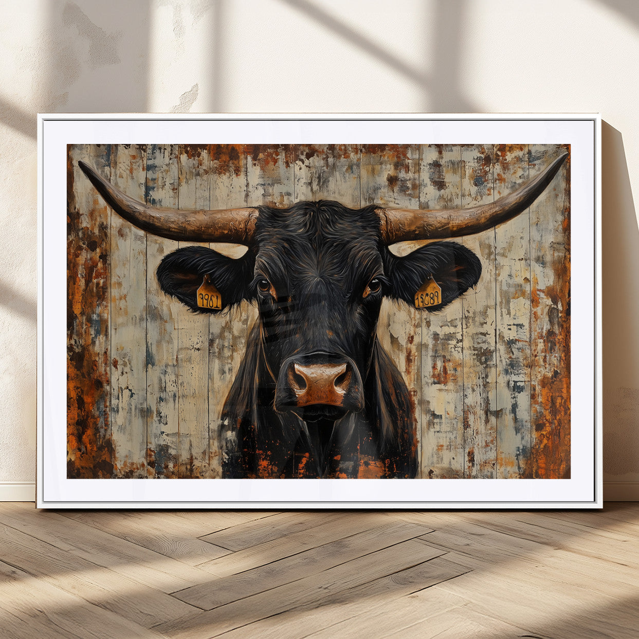 MGC-FP-36x24 - Rustic Texas Artwork Wall Art Canvas Print - Abstract Cow Longhorn Bull Wall Art Canvas Print