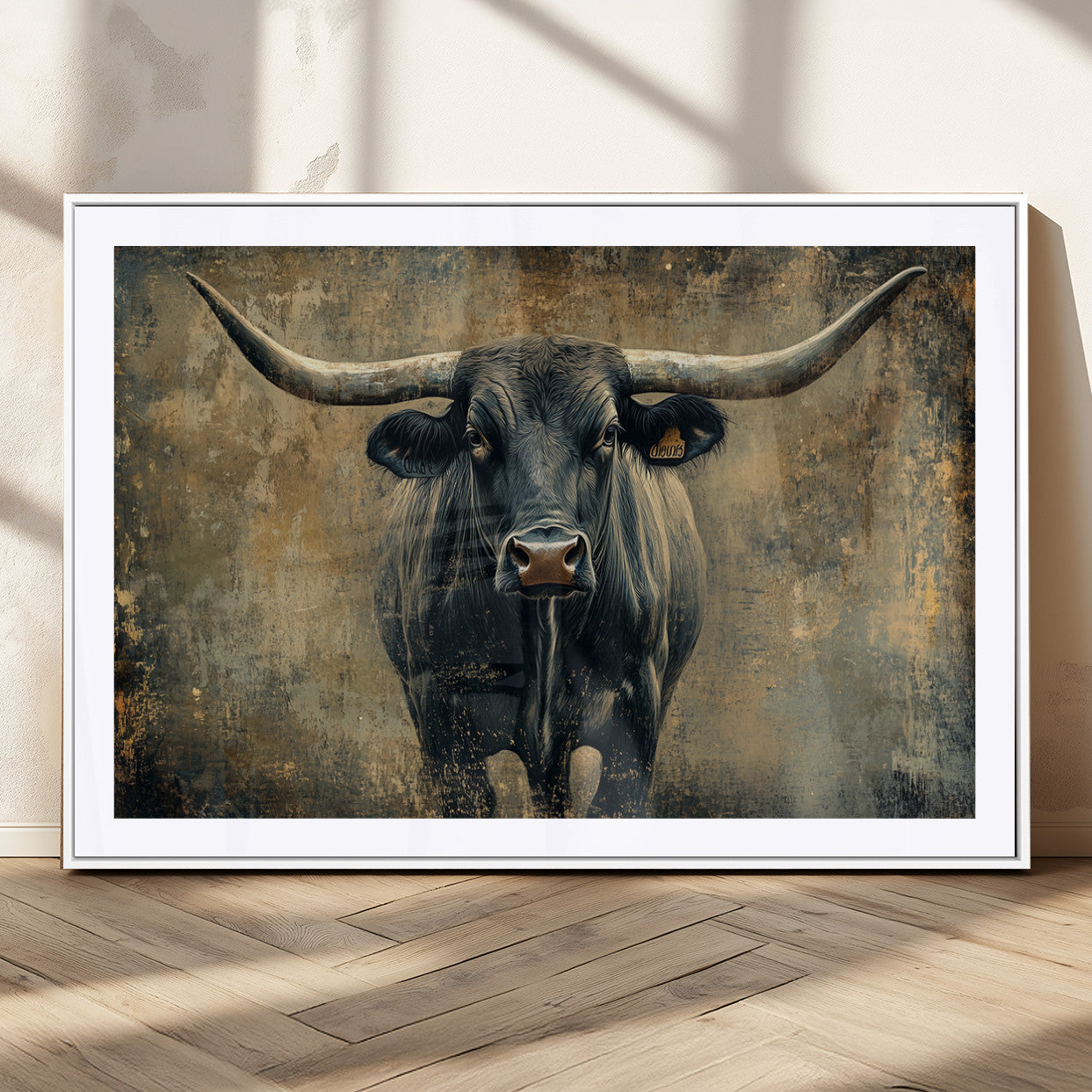 MGC-FP-36x24 - Longhorn Bull Wall Art Canvas Print, Framed Rustic Cow Art Picture Print, Texas Longhorn Perfect Western Decor Artwork