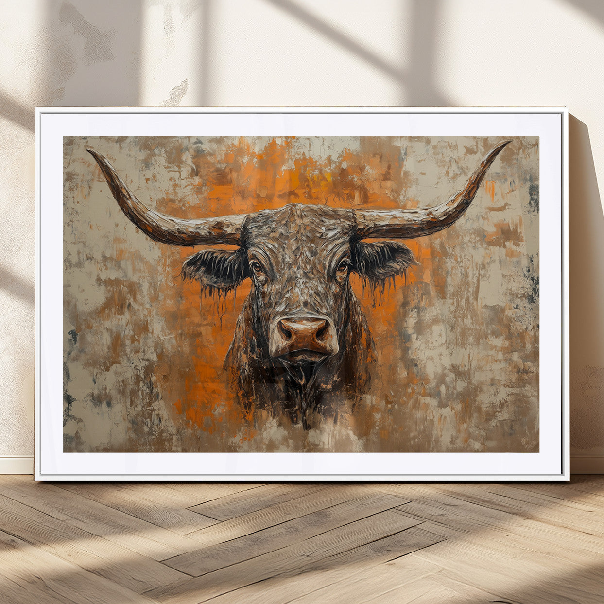 MGC-FP-36x24 - Abstract Cow Longhorn Bull Wall Art Canvas Print - Rustic Texas Western Cattle Artwork