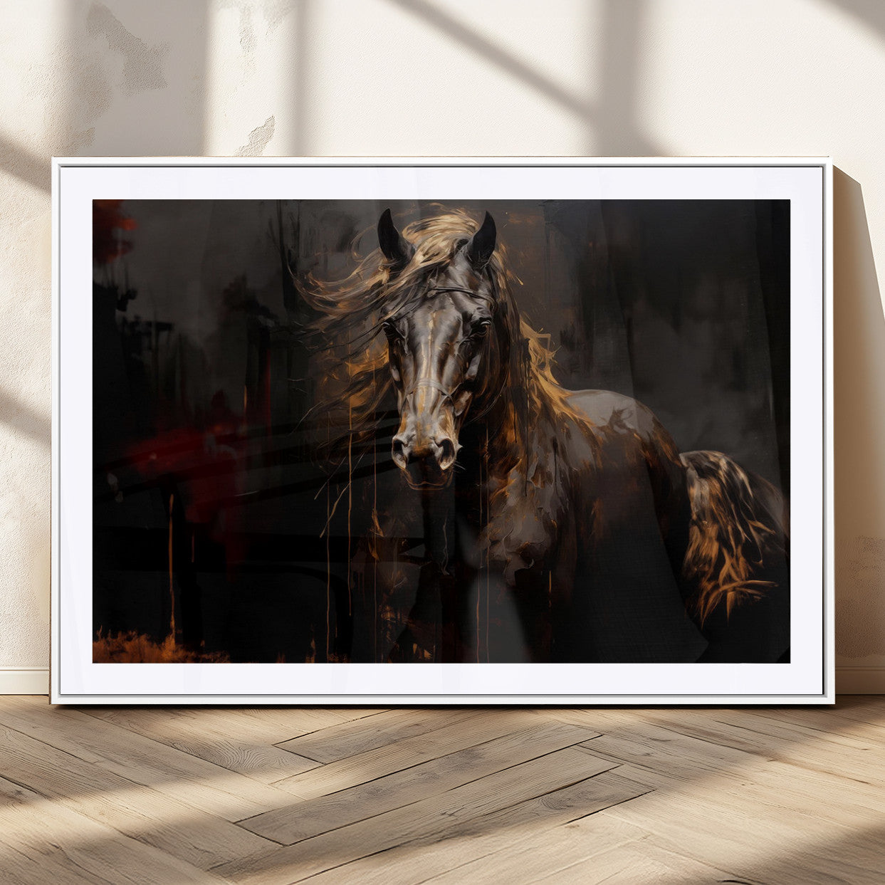 MGC-FP-36x24 - Abstract Black Horse Canvas Print for Farmhouse Wall Art | Abstract Equine Wall Art | Western Decor
