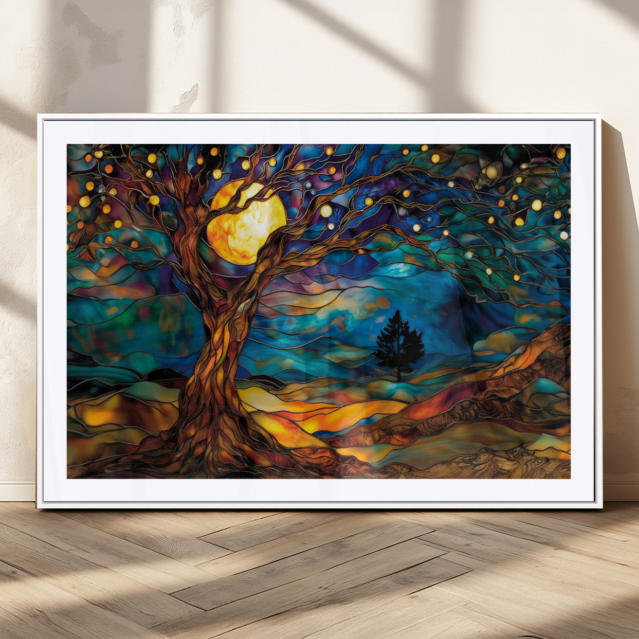 MGC-FP-36x24 - Tree of Life Wall Art - Yggdrasil Tree of Life Canvas Print - Vibrant Moonlit Tree Wall Art,  Tree