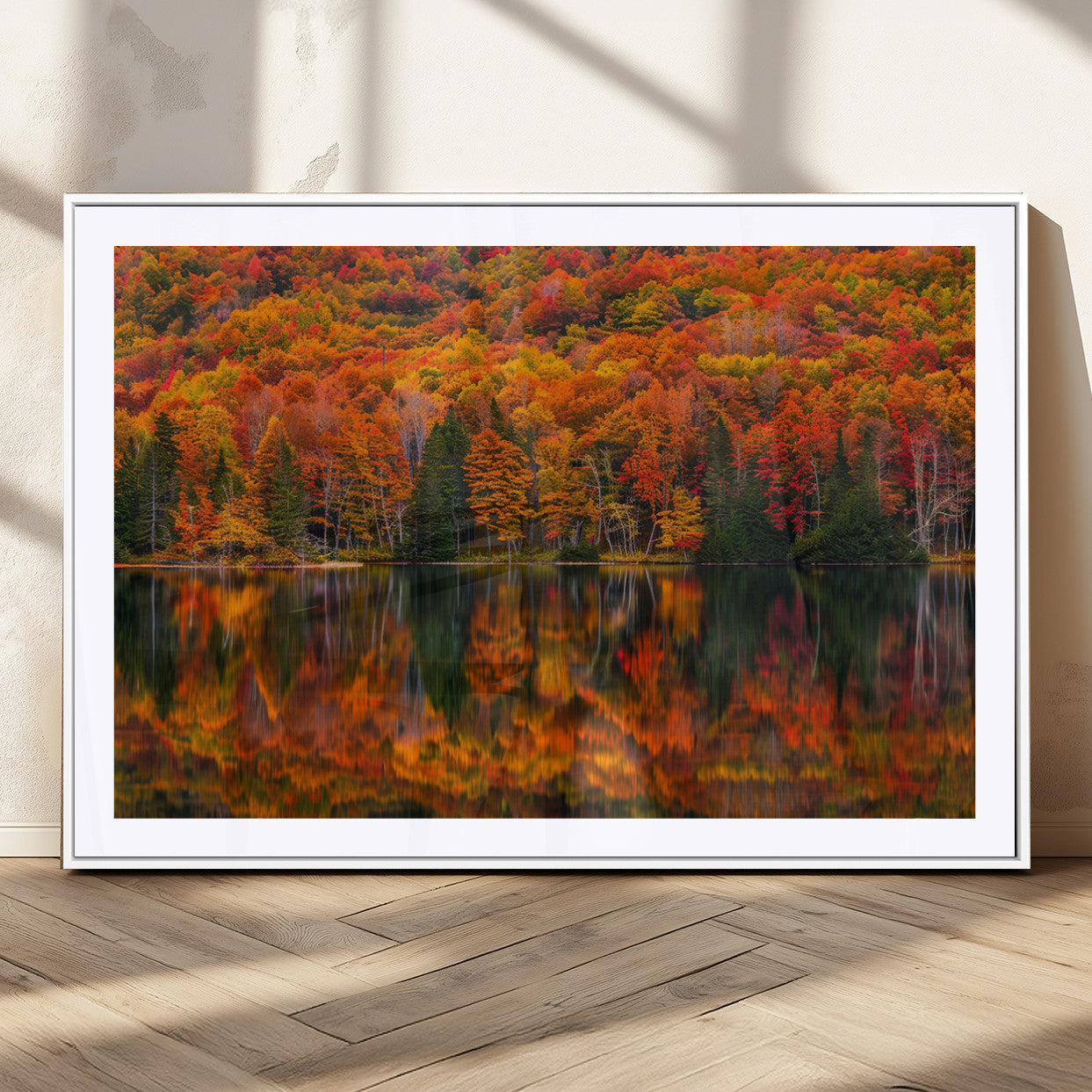 MGC-FP-36x24 - Fall Foliage Wall Art - Autumn Reflection Canvas Print, Stunning Fall Foliage Wall Art, Serene Lake