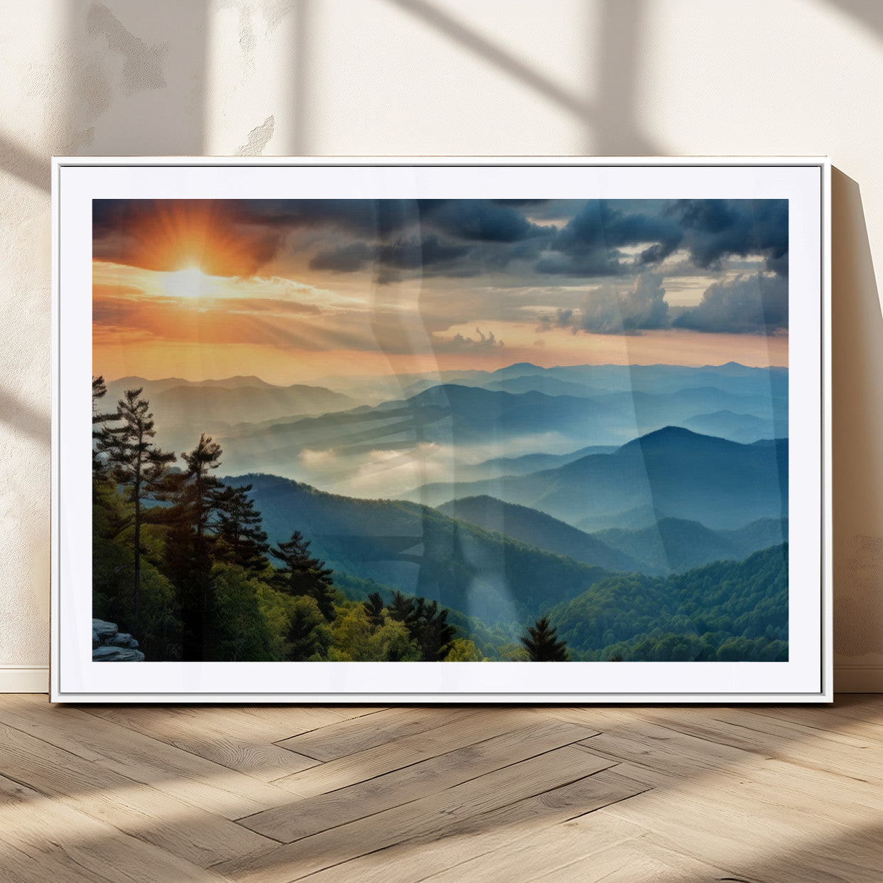 MGC-FP-36x24 - Sunrise Over Mountain Range Wall Art Canvas Print, Farmhouse Wall Decor, Cabin Wall Art