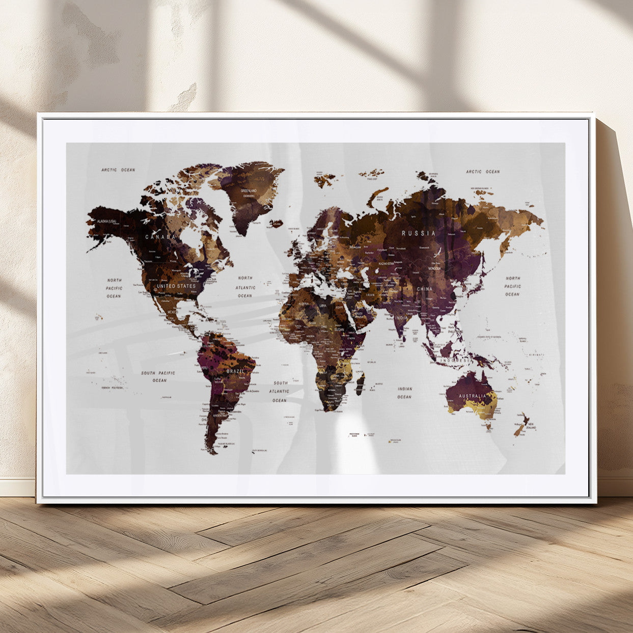 MGC-FP-36x24 - Push Pin World Map Canvas Print – Framed Wall Art for Couples to Track Their Travels – Anniversary
