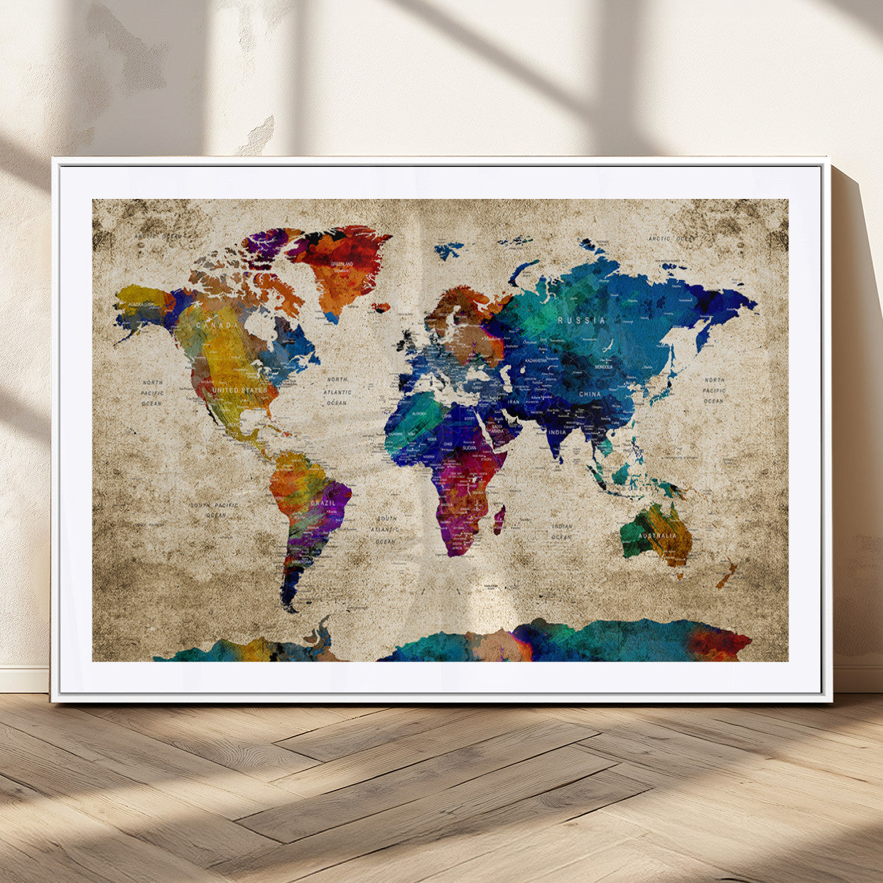 MGC-FP-36x24 - Push Pin World Map Canvas Print – Framed Wall Art for Couples to Track Their Travels – Anniversary