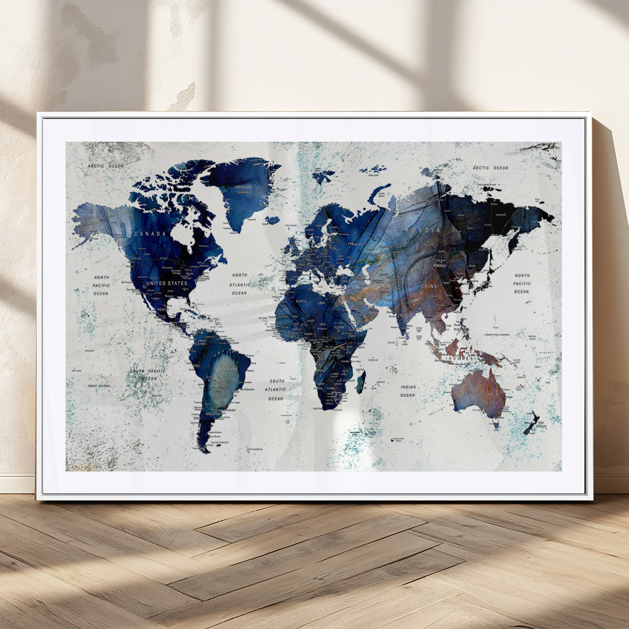 MGC-FP-36x24 - Push Pin World Map Canvas Print – Framed Wall Art for Couples to Track Their Travels – Anniversary