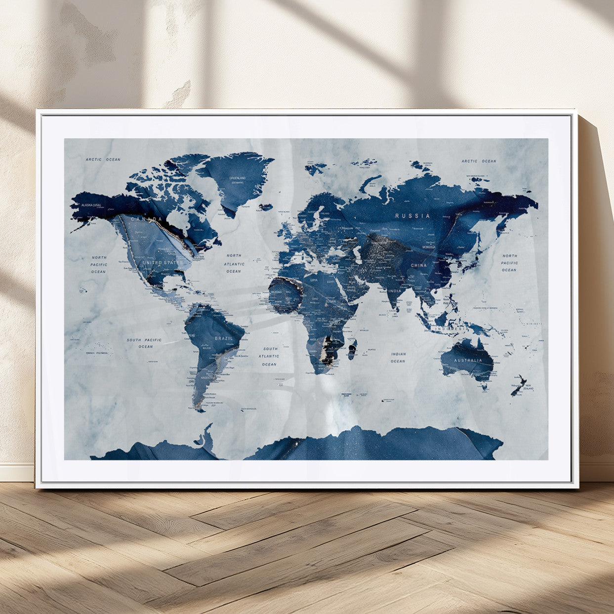 MGC-FP-36x24 - Push Pin World Map Canvas Print – Framed Wall Art for Couples to Track Their Travels – Anniversary