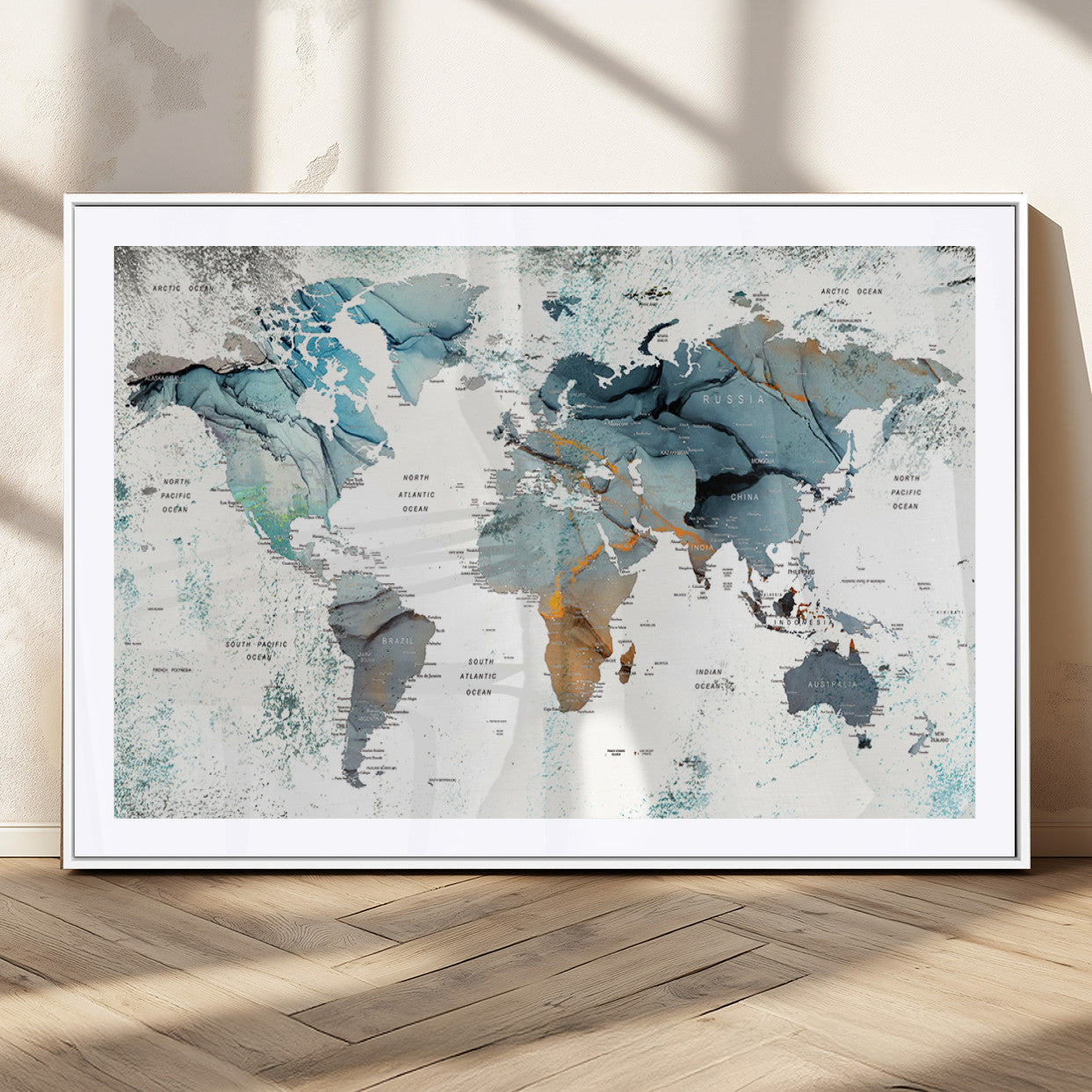 MGC-FP-36x24 - Push Pin World Map Canvas Print – Framed Wall Art for Couples to Track Their Travels – Anniversary