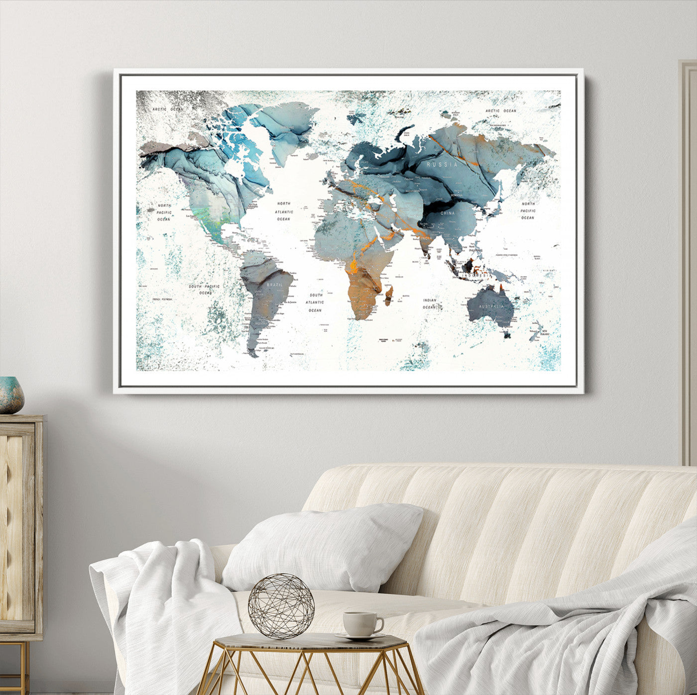 48730-MGC-FP-36x24_White-Push Pin World Map Canvas Print – Framed Wall Art for Couples to Track Their Travels – Anniversary Gift or Home Adventure Decor