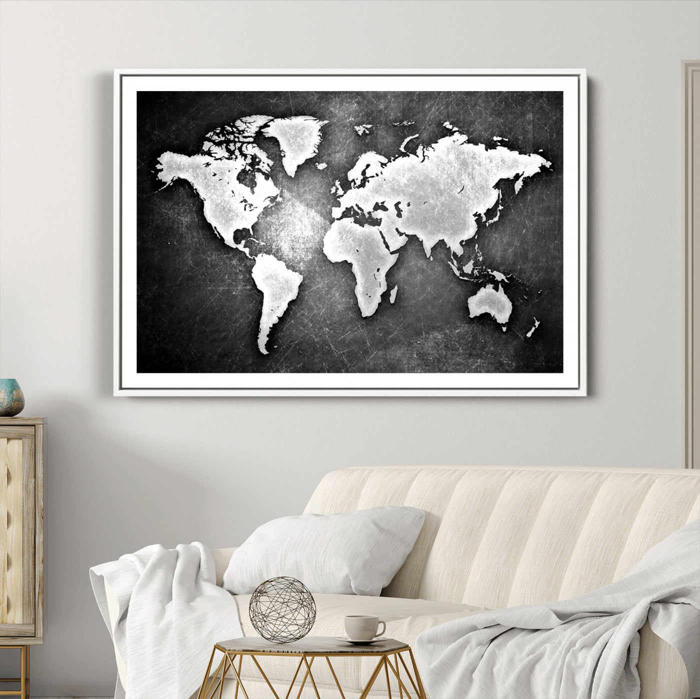 34390-MGC-FP-36x24_White-World Map Wall Art Canvas Print – Framed Wall Art for Anniversary Gift or Home Adventure Decor