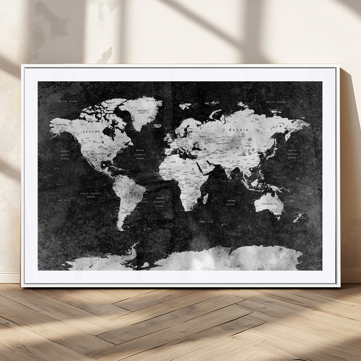 MGC-FP-36x24 - Push Pin World Map Canvas Print – Framed Wall Art for Couples to Track Their Travels – Anniversary