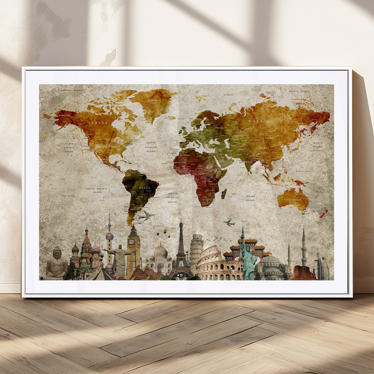 MGC-FP-36x24 - Push Pin World Map Canvas Print – Framed Wall Art for Couples to Track Their Travels – Anniversary