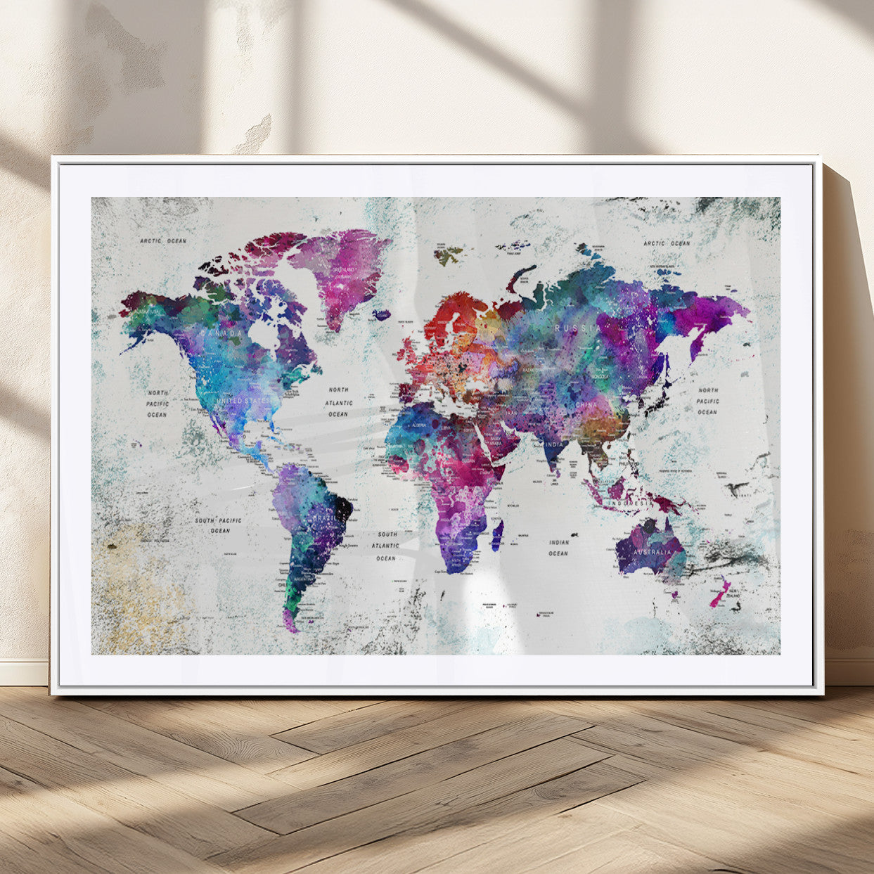 MGC-FP-36x24 - Push Pin World Map Canvas Print – Framed Wall Art for Couples to Track Their Travels – Anniversary