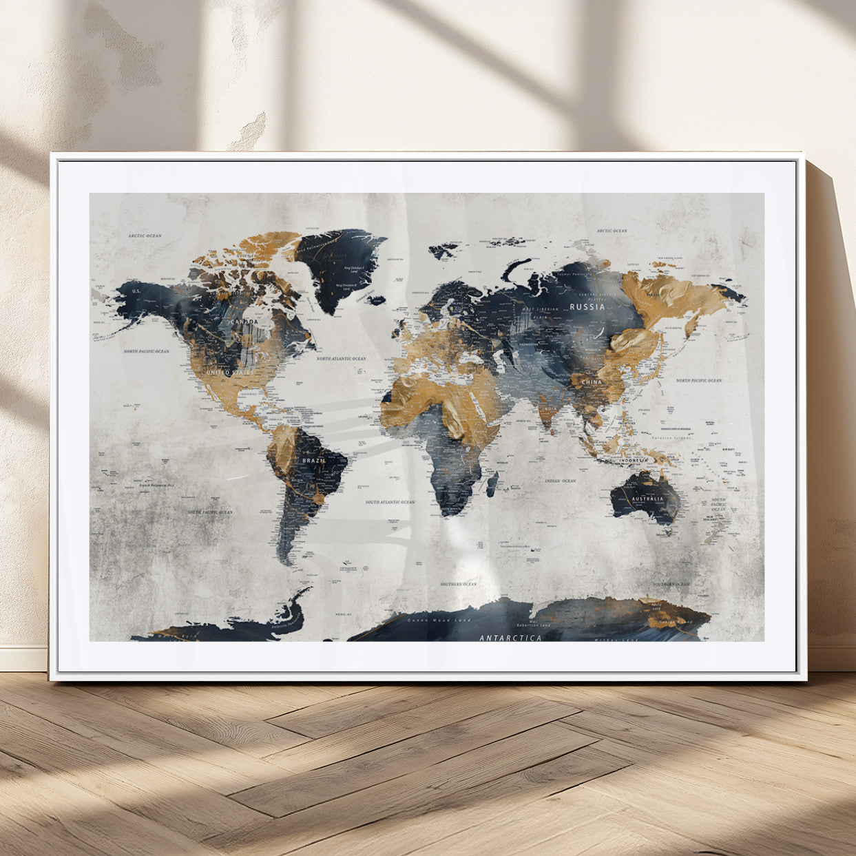 MGC-FP-36x24 - Push Pin World Map Canvas Print – Framed Wall Art for Couples to Track Their Travels – Anniversary