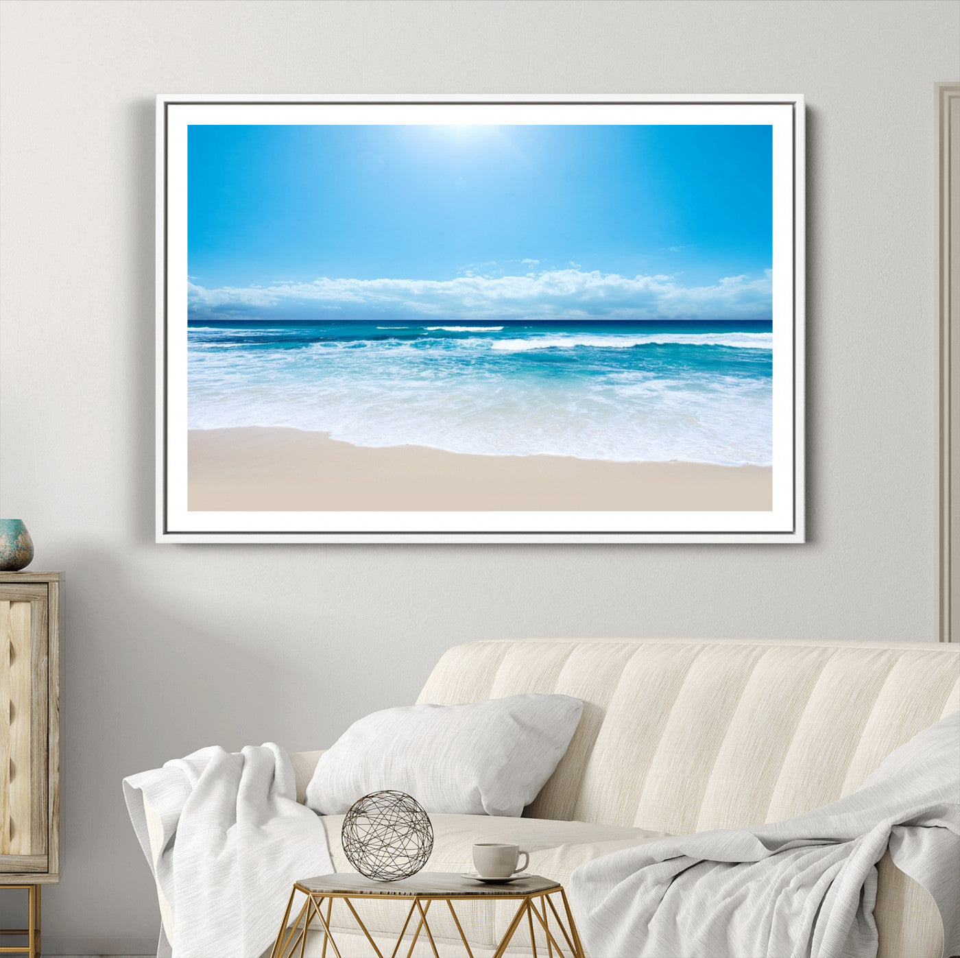 45929-MGC-FP-36x24_White-Wall Art Canvas Print Shiny Blue Sea and Beach