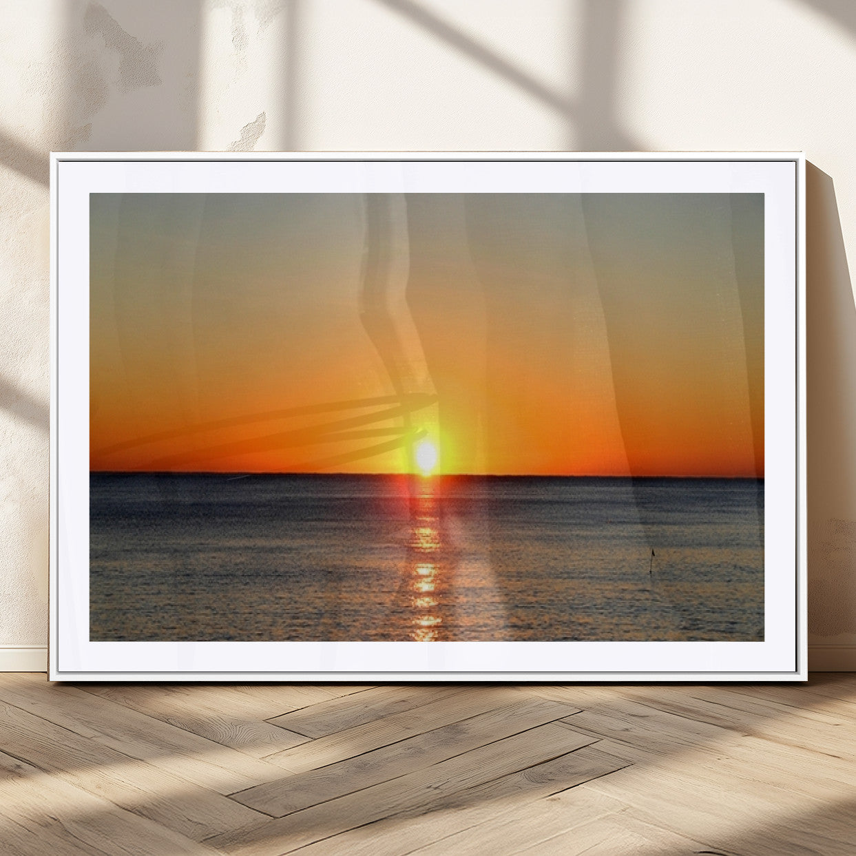 54676-MGC-FP-36x24_White-Golden Horizon Sunset Over Ocean Wall Art Canvas Print – Tropical Beach Canvas Wall Art – Giclee
