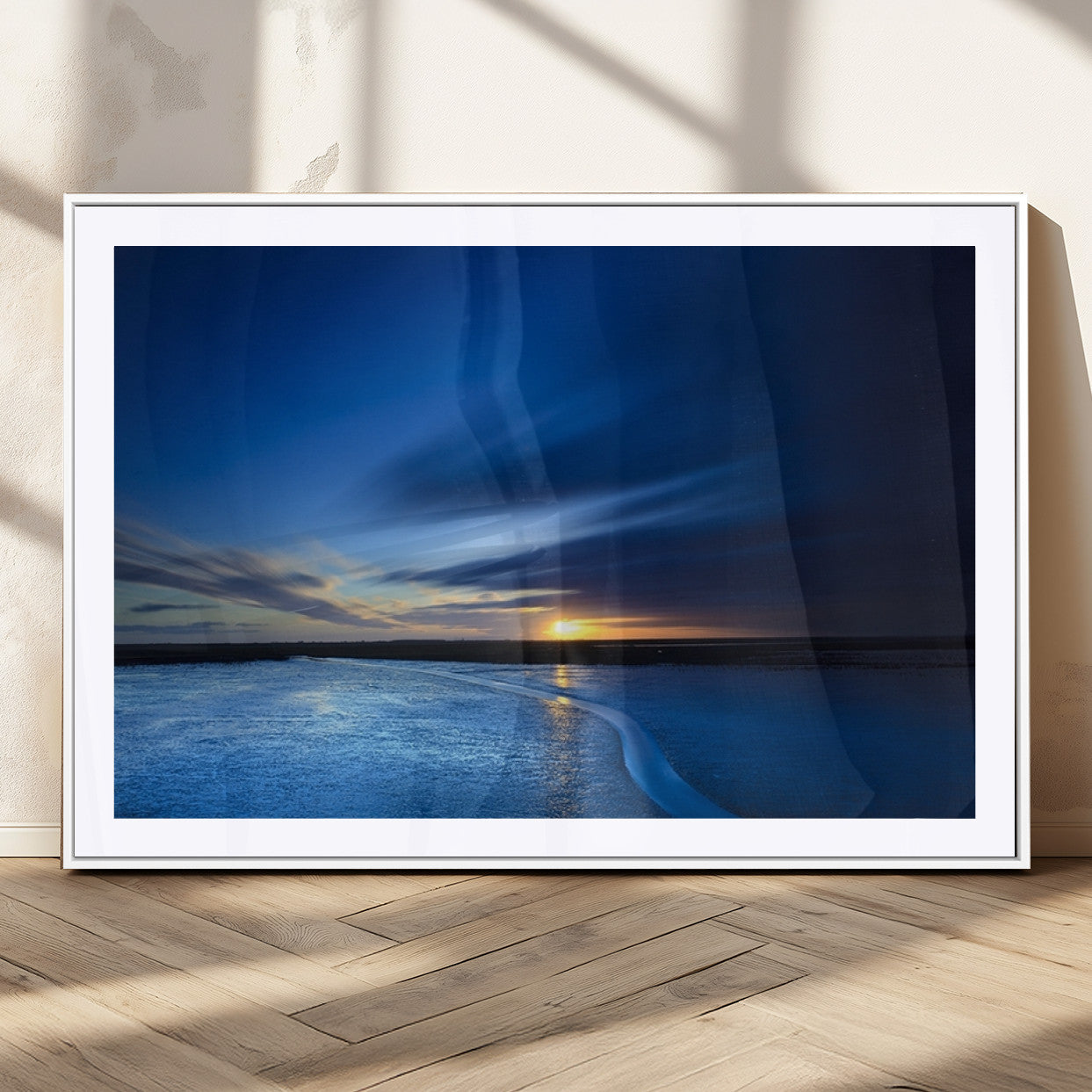 MGC-FP-36x24 - Blue Sunset Ocean Canvas Wall Art Print – Serene Coastal Horizon Wall Decor for Home or Office –