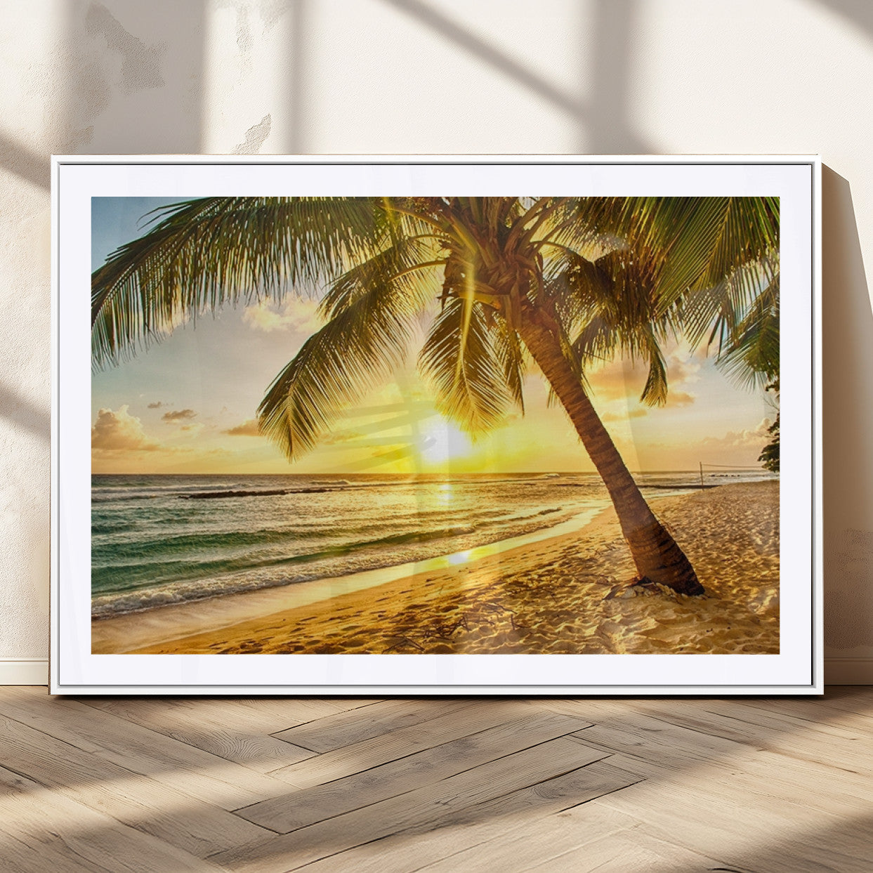 MGC-FP-36x24 - Beach Sunset Canvas Wall Art Print - Tropical Beach Canvas Wall Art Print – Vibrant Palm Trees and