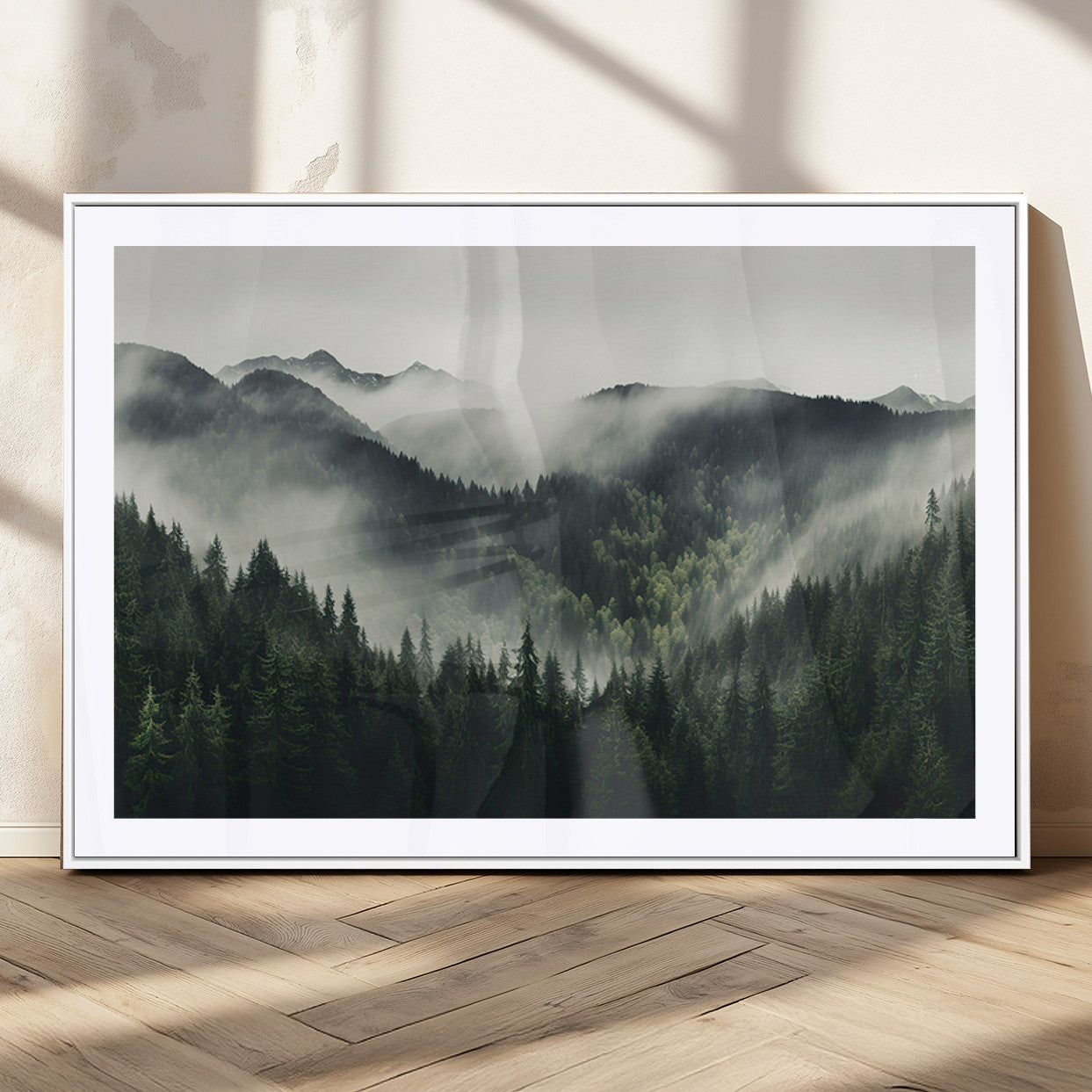 MGC-FP-36x24 - Misty Forest Canvas Print Wall Art Premium Canvas Print a Foggy and Serene Atmosphere