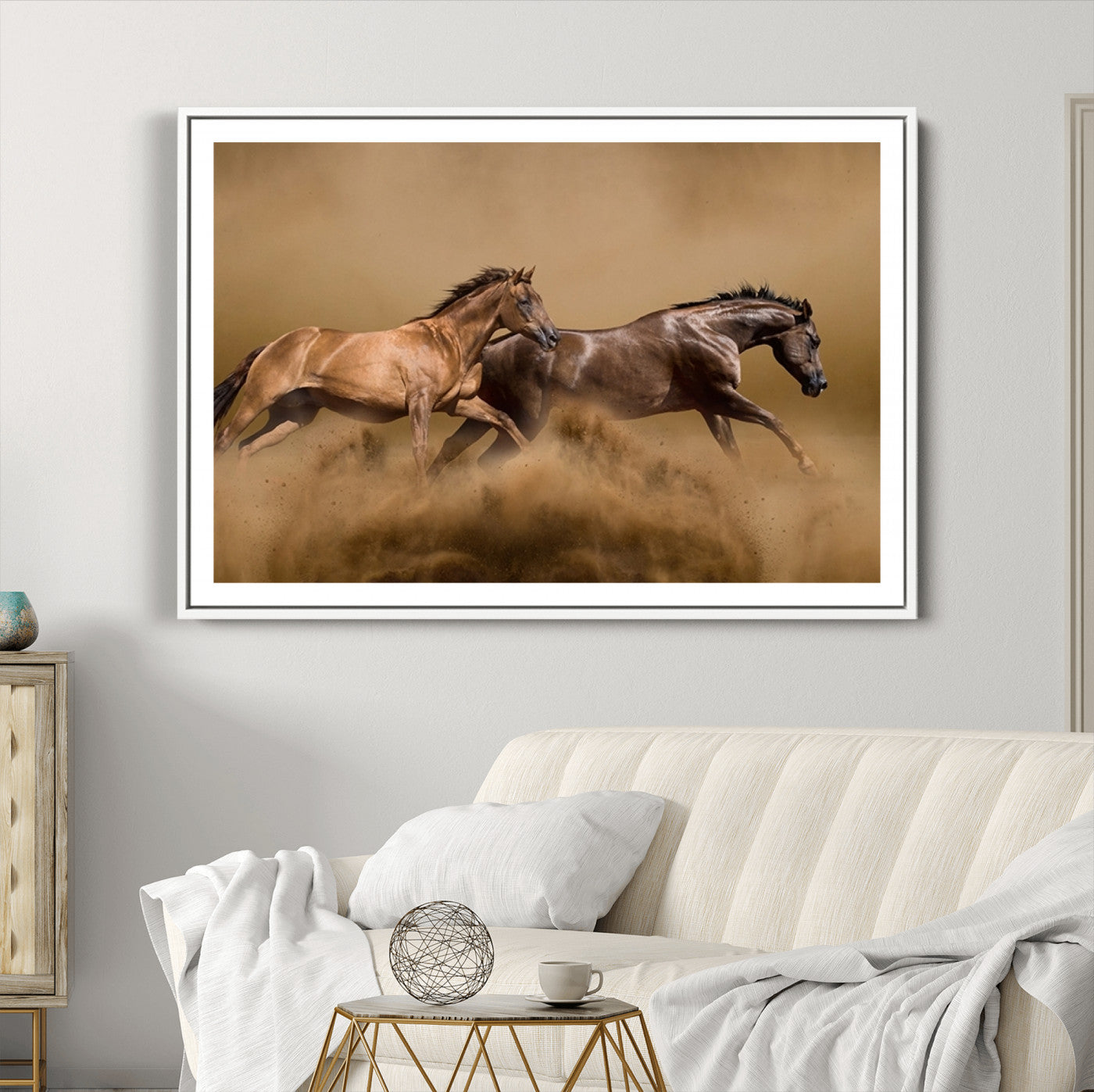 53721-MGC-FP-36x24_White-Large Wall Art Animal Canvas Print - Two Running Brown Horses
