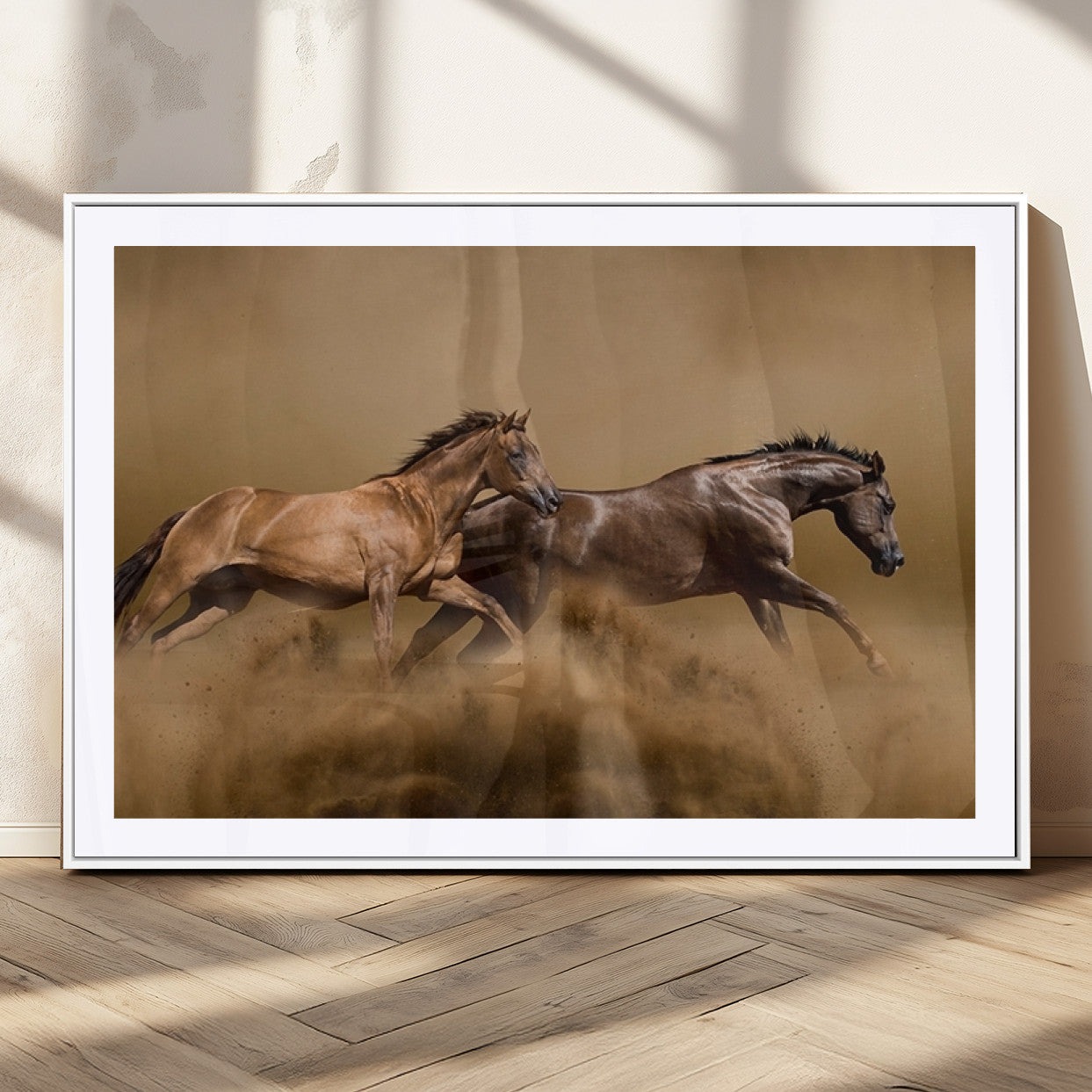 MGC-FP-36x24 - Large Wall Art Animal Canvas Print - Two Running Brown Horses
