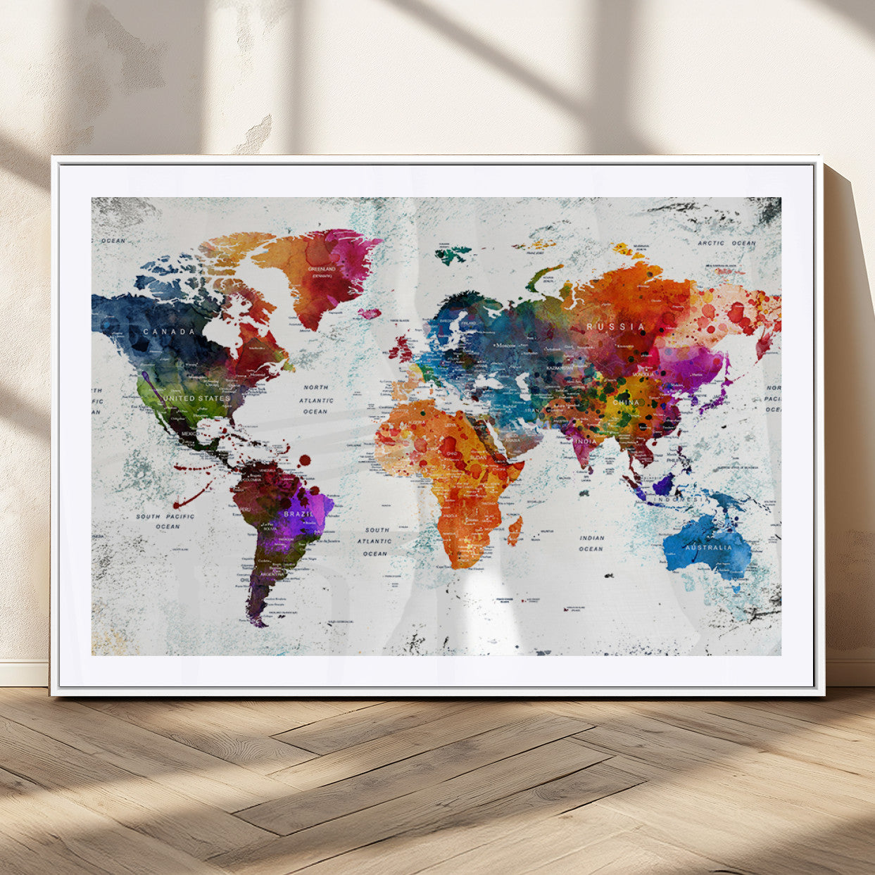 MGC-FP-36x24 - Push Pin World Map Canvas Print – Framed Wall Art for Couples to Track Their Travels – Anniversary
