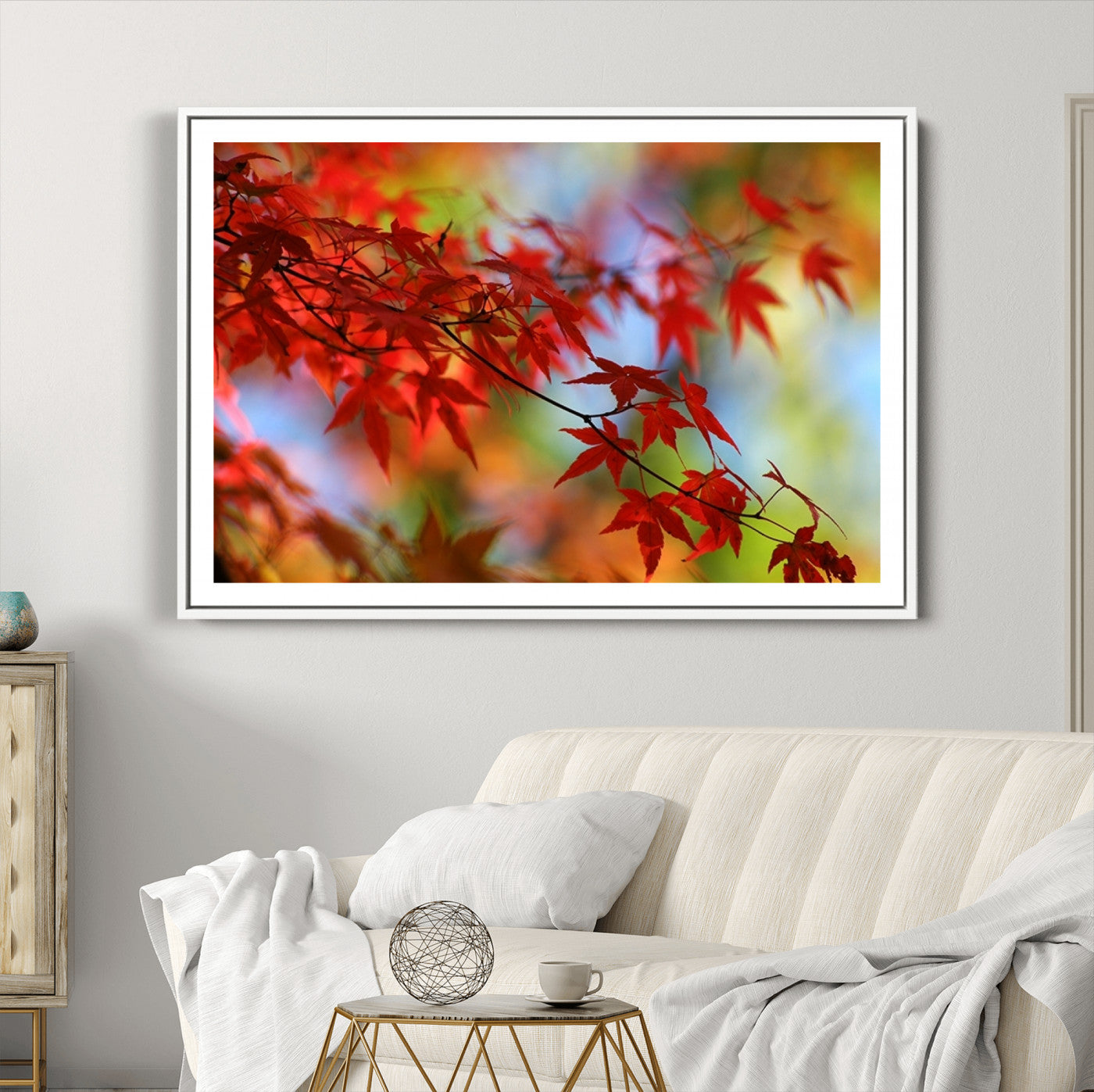 68946-MGC-FP-36x24_White-Red Leaves Autumn Forest Wall Art Canvas, Red Leaves Autumn Forest Canvas Print
