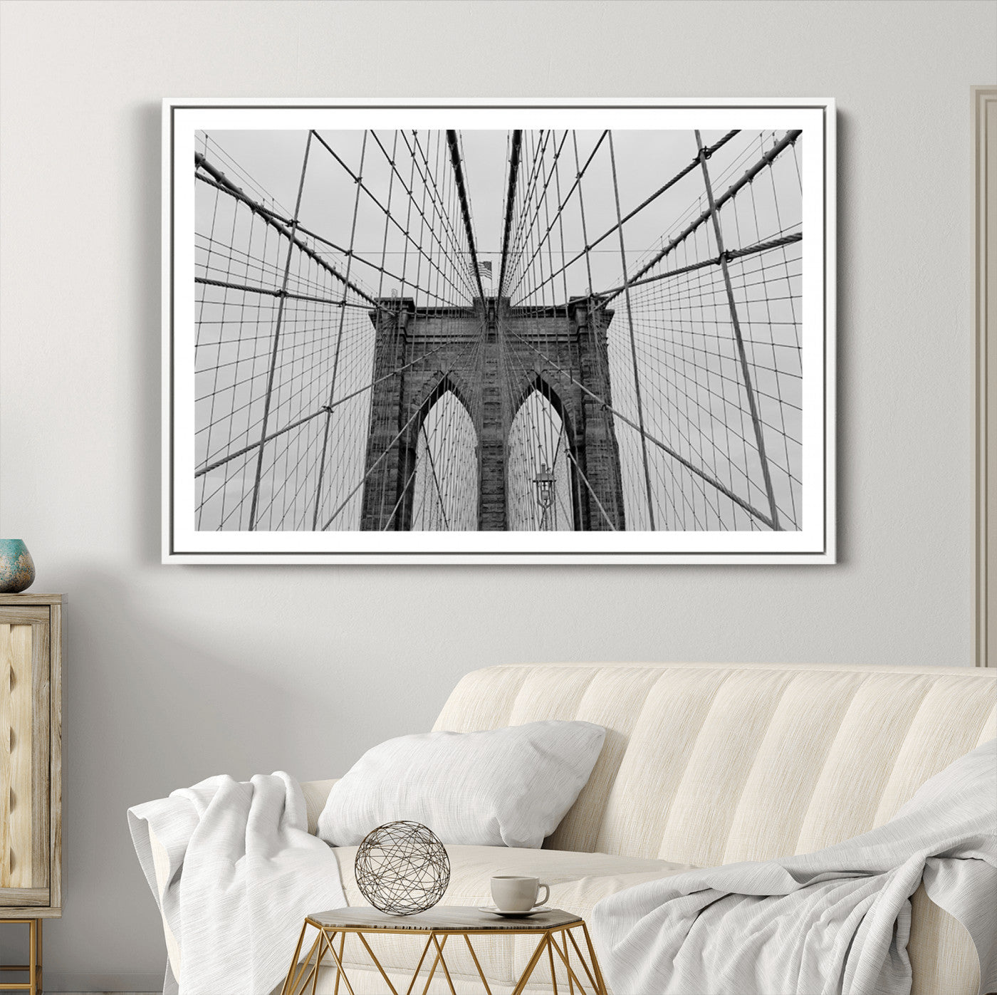 31341-MGC-FP-36x24_White-Large Brooklyn Bridge Wall Art Canvas Print