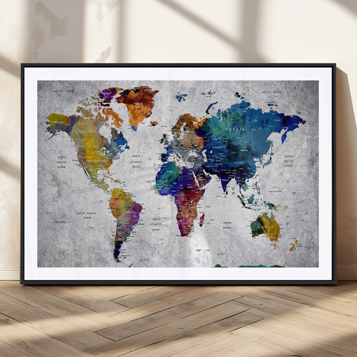 MGC-FP-36x24 - Push Pin World Map Canvas Print – Framed Wall Art for Couples to Track Their Travels – Anniversary