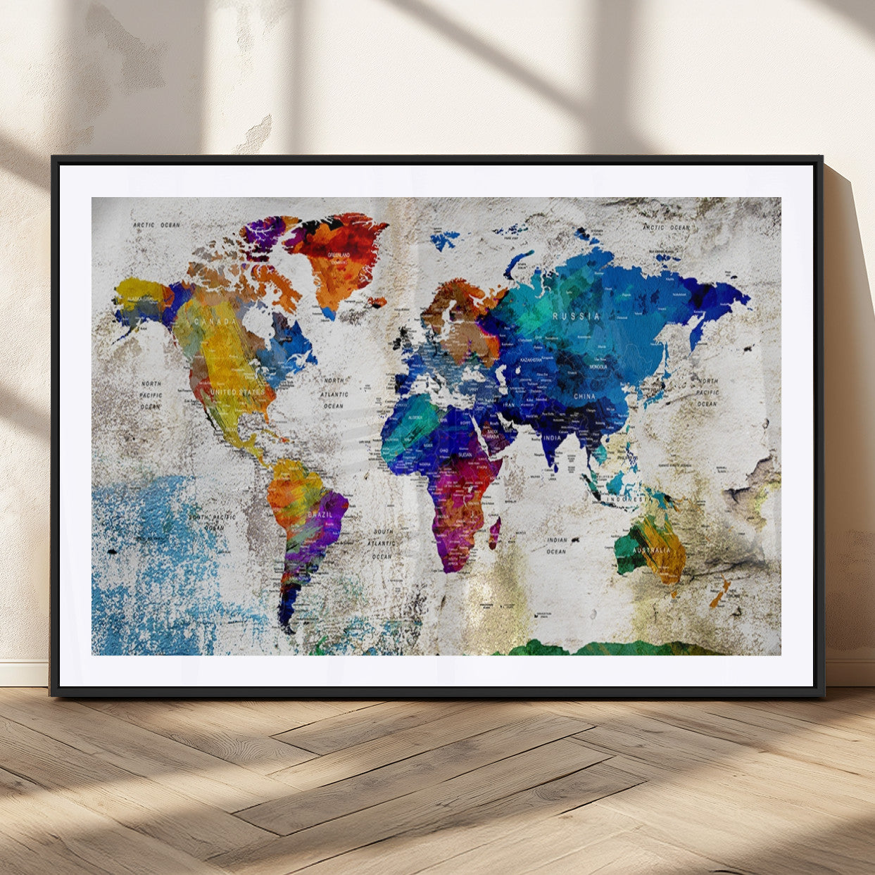 MGC-FP-36x24 - Push Pin World Map Canvas Print – Framed Wall Art for Couples to Track Their Travels – Anniversary