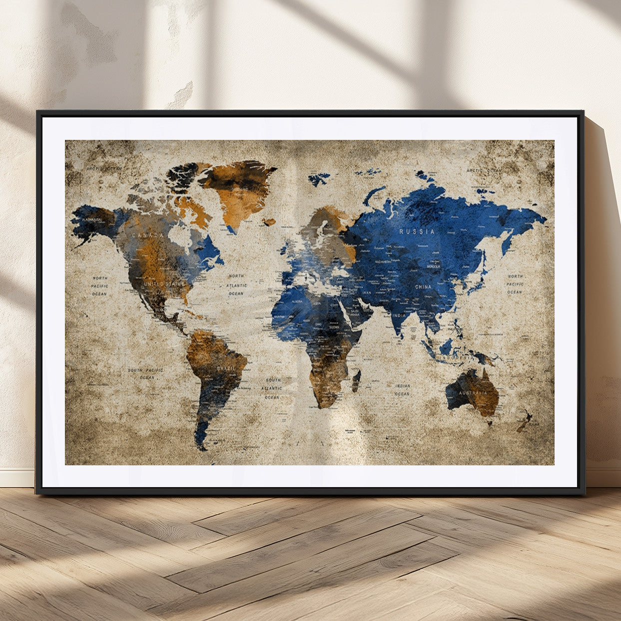 MGC-FP-36x24 - Push Pin World Map Canvas Print – Framed Wall Art for Couples to Track Their Travels – Anniversary