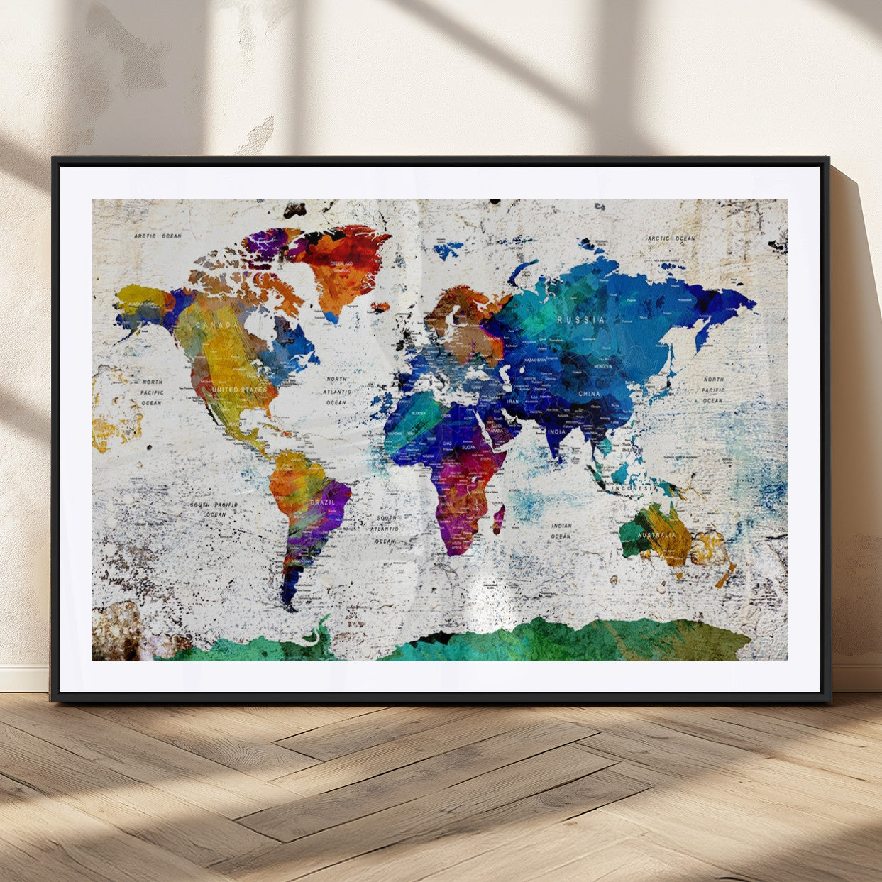 MGC-FP-36x24 - Push Pin World Map Canvas Print – Framed Wall Art for Couples to Track Their Travels – Anniversary
