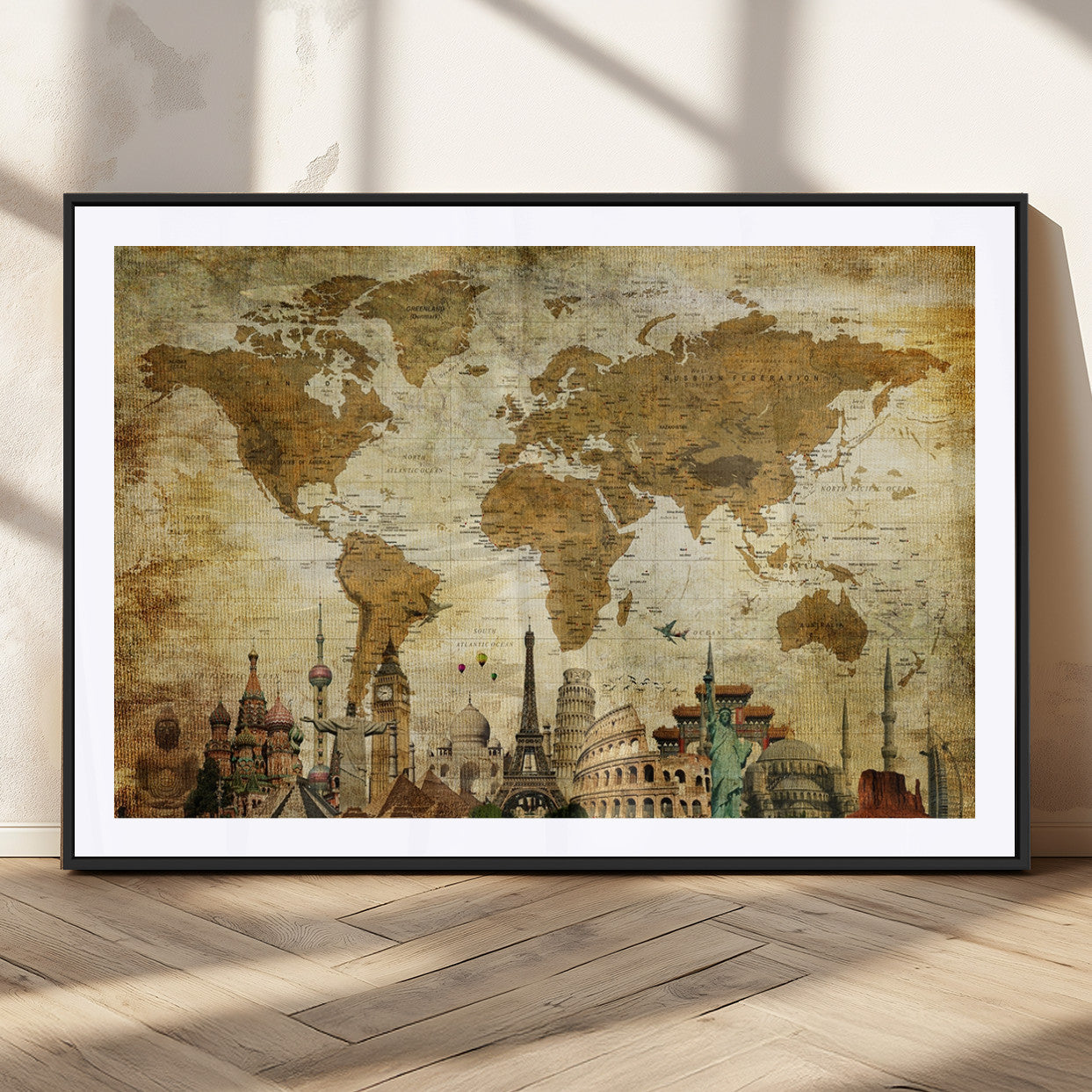 MGC-FP-36x24 - Push Pin World Map Canvas Print – Framed Wall Art for Couples to Track Their Travels – Anniversary