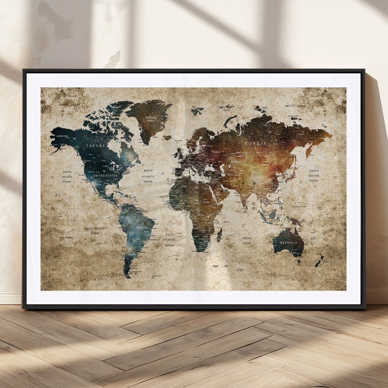 MGC-FP-36x24 - Push Pin World Map Canvas Print – Framed Wall Art for Couples to Track Their Travels – Anniversary