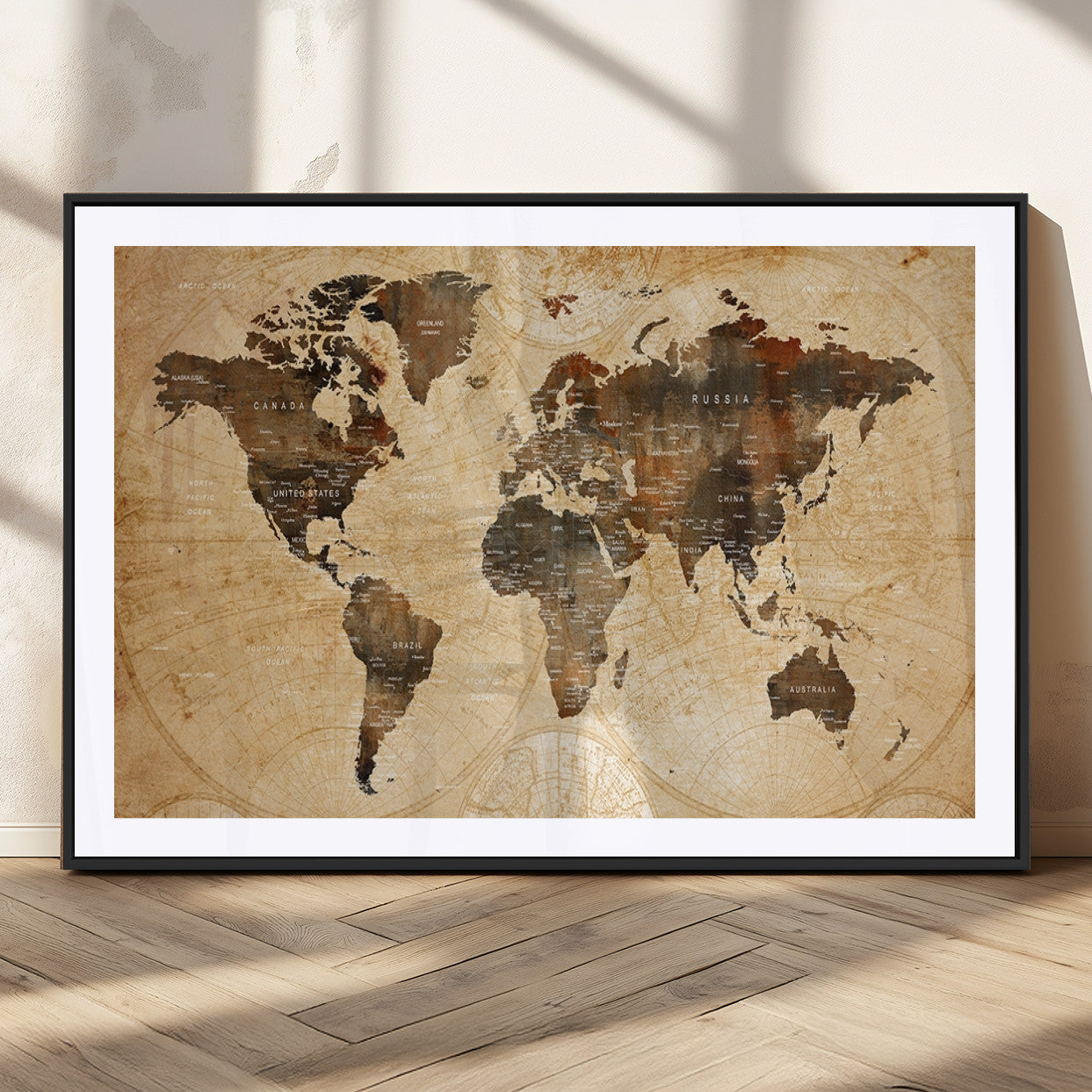 MGC-FP-36x24 - Push Pin World Map Canvas Print – Framed Wall Art for Couples to Track Their Travels – Anniversary