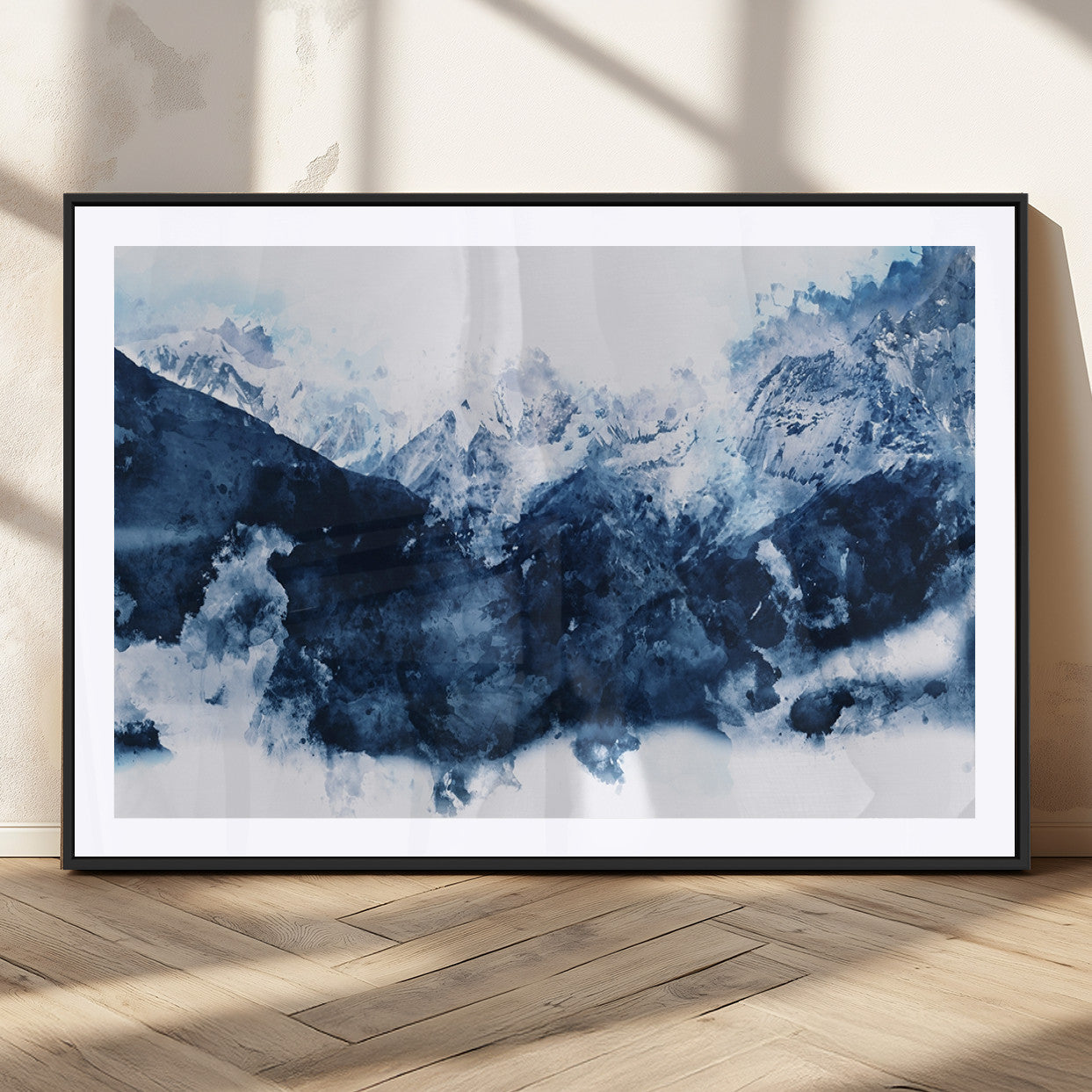 81700-MGC-FP-36x24_Black-Abstract Blue Mountain Canvas Wall Art – Modern Triptych Landscape Print – Contemporary Nature Decor for Living Room or Office – Ready to