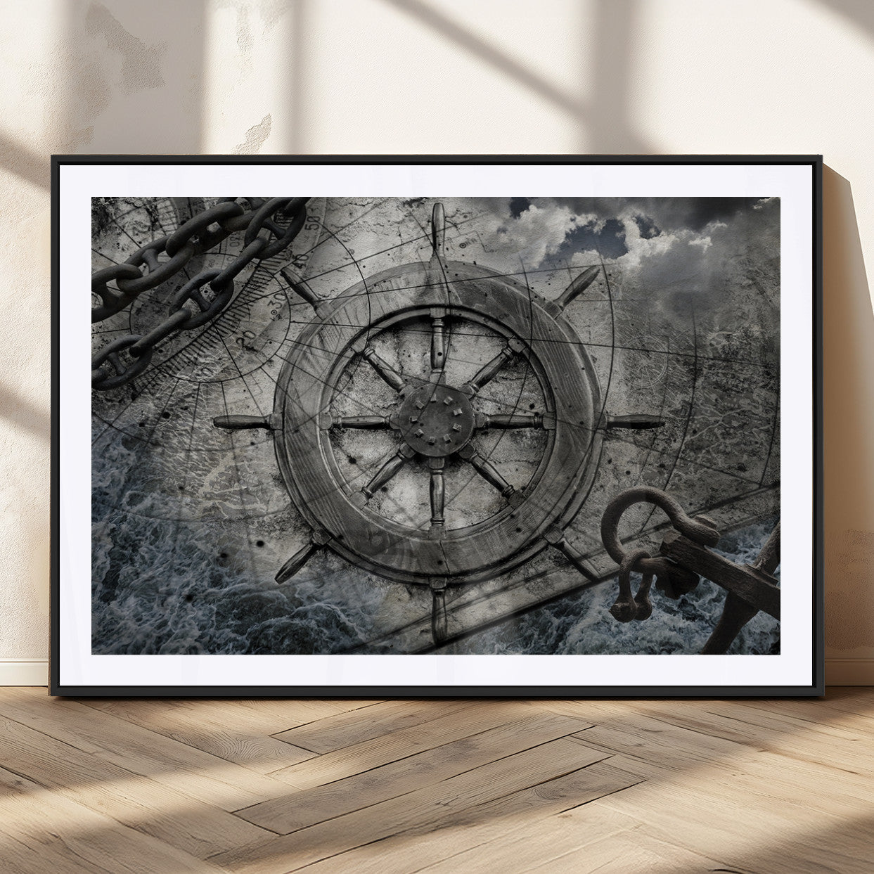 MGC-FP-36x24 - Ship Steering Wheel Vintage Wall Art Canvas Print