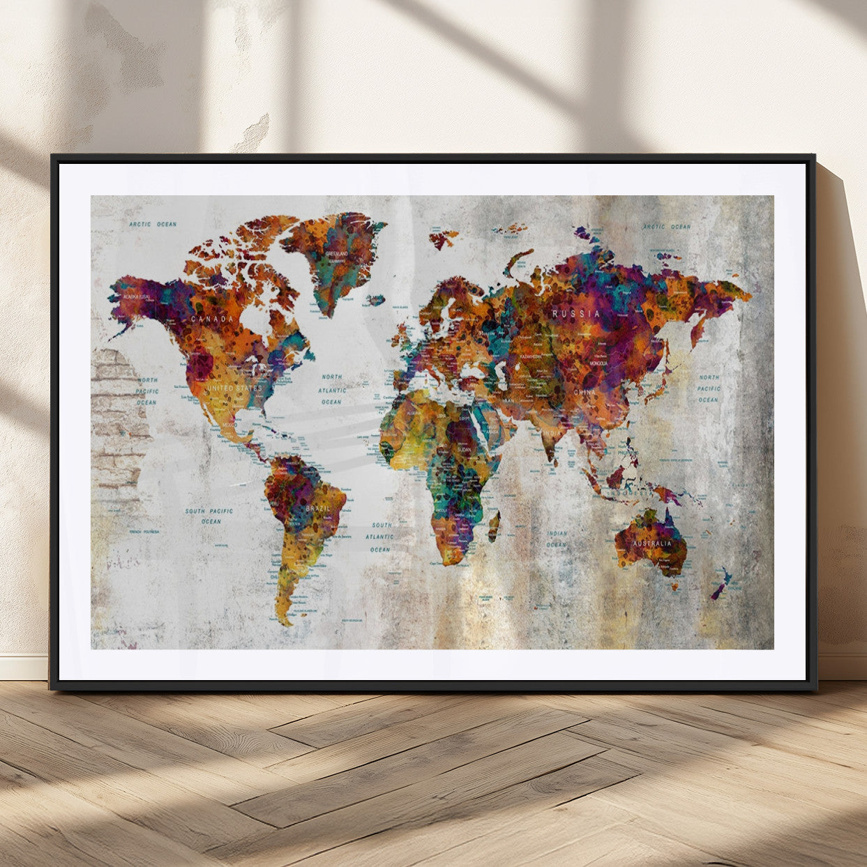 MGC-FP-36x24 - Push Pin World Map Canvas Print – Framed Wall Art for Couples to Track Their Travels – Anniversary
