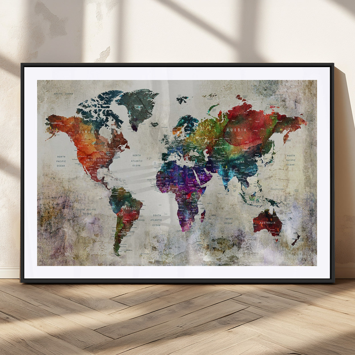 MGC-FP-36x24 - Push Pin World Map Canvas Print – Framed Wall Art for Couples to Track Their Travels – Anniversary