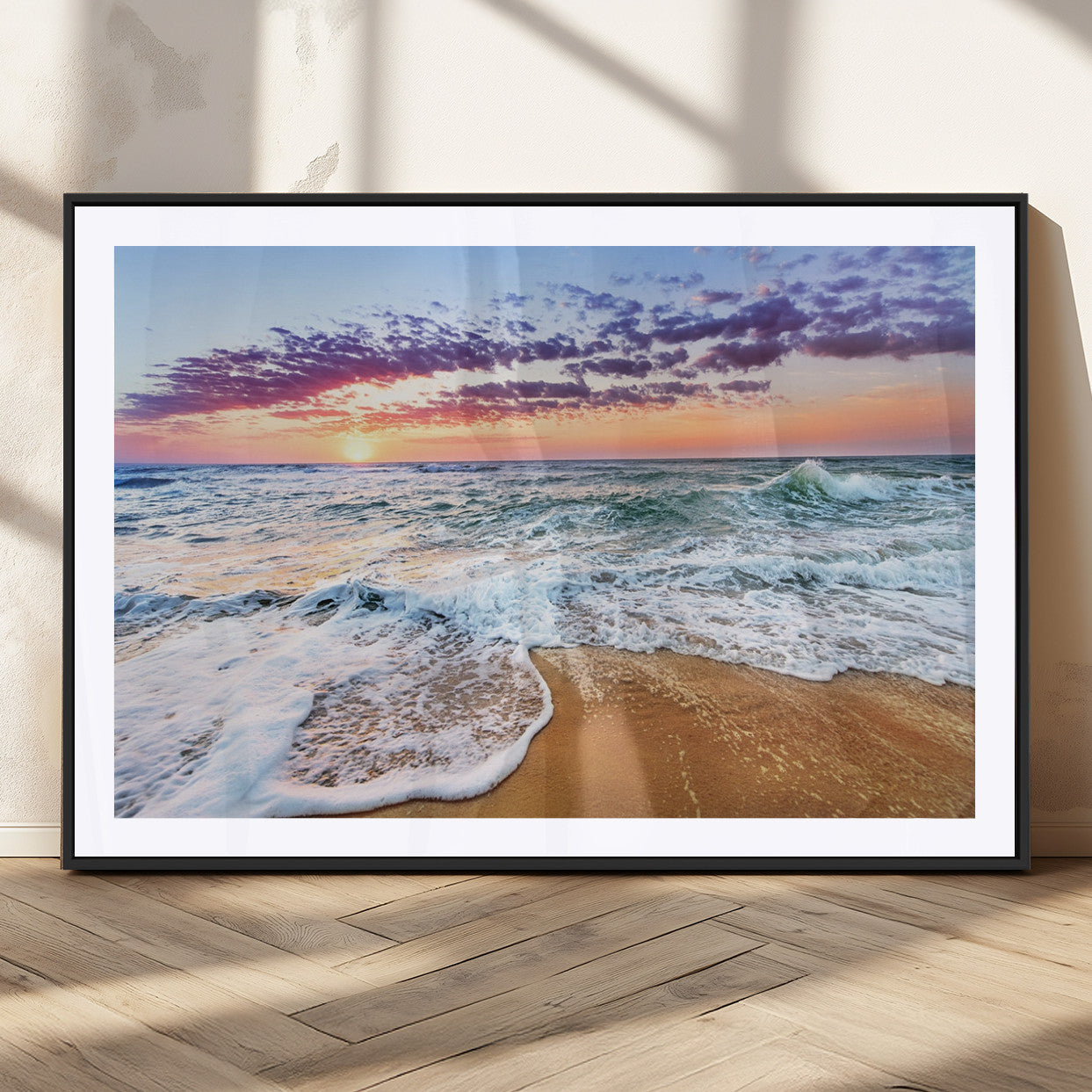 MGC-FP-36x24 - Coastal Sunset Art Beach Canvas Wall Art Print | Ocean Waves Wall Art | Large 3-Panel Seascape for
