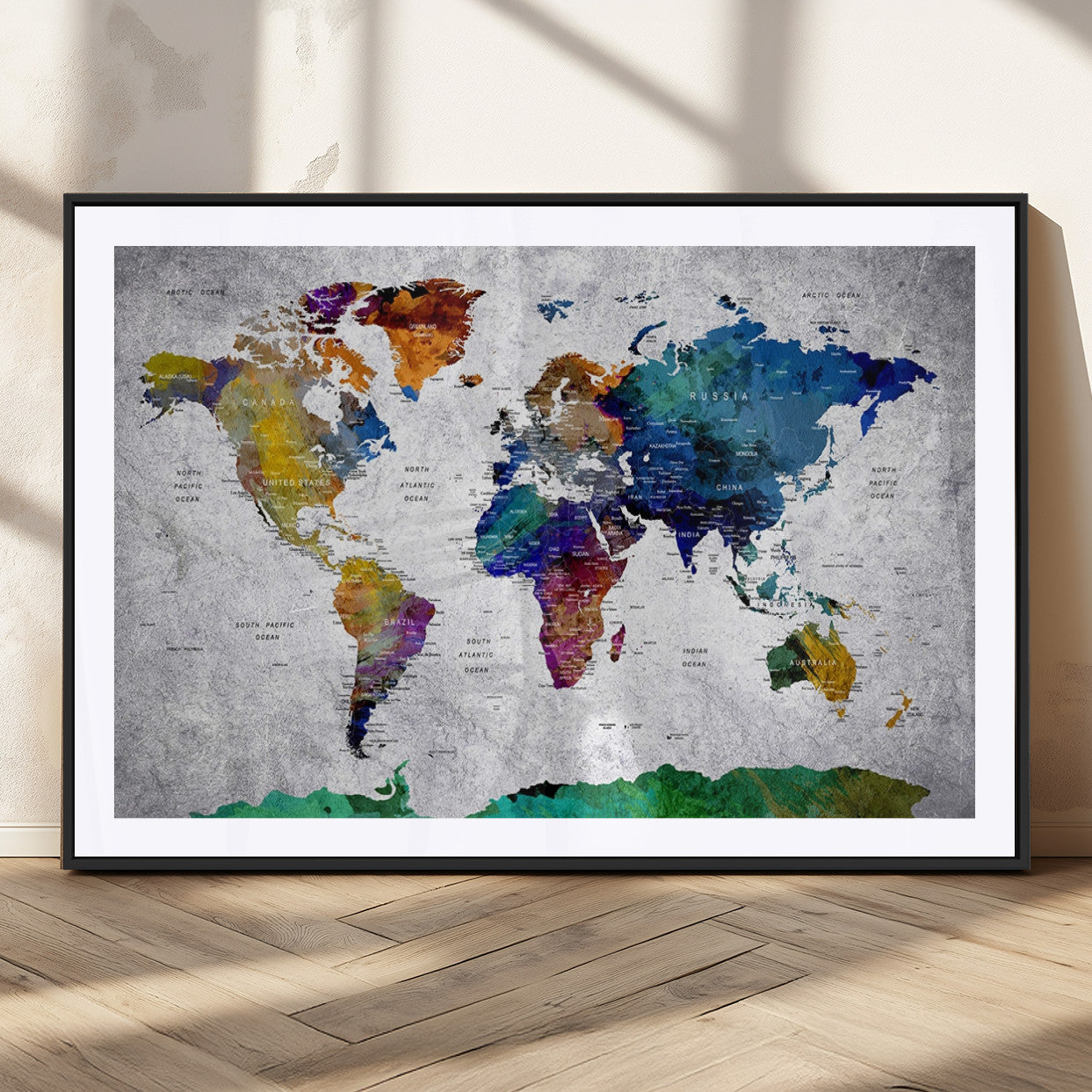 MGC-FP-36x24 - Push Pin World Map Canvas Print – Framed Wall Art for Couples to Track Their Travels – Anniversary