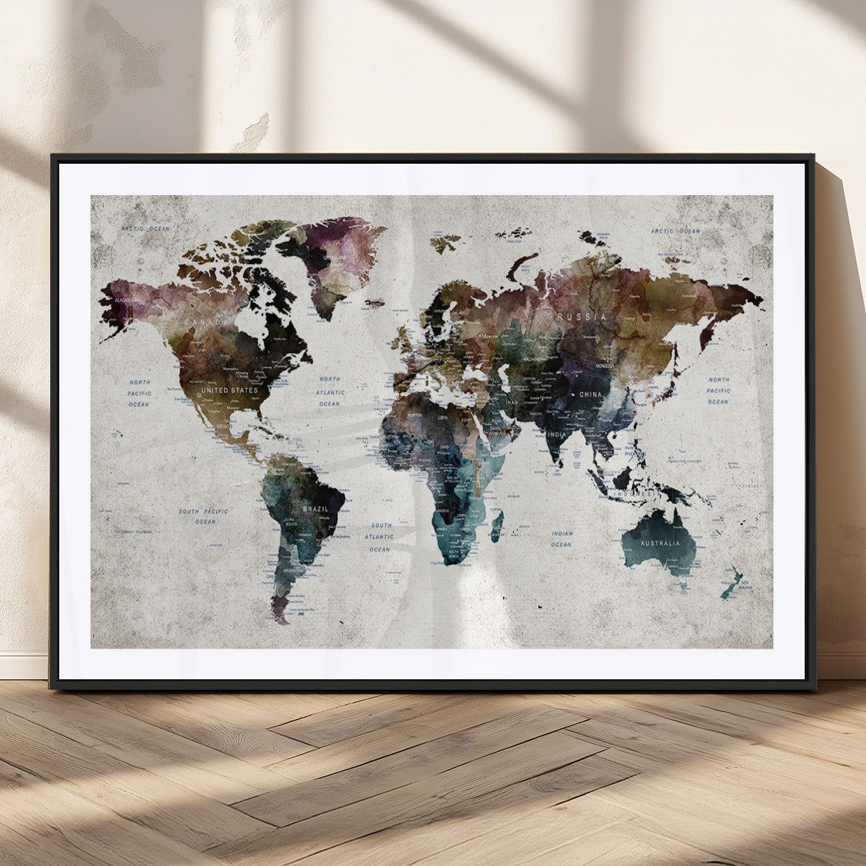 MGC-FP-36x24 - Push Pin World Map Canvas Print – Framed Wall Art for Couples to Track Their Travels – Anniversary