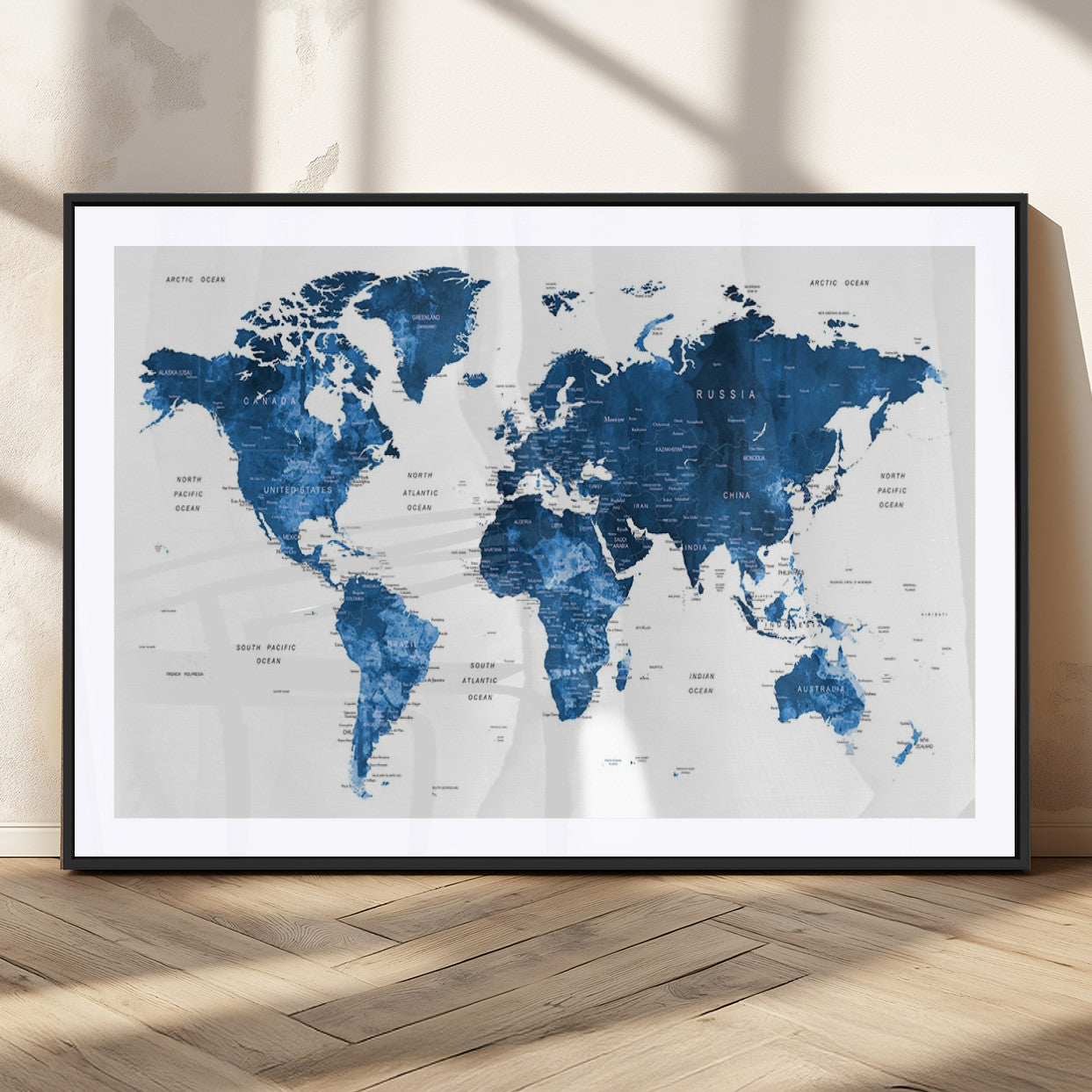 MGC-FP-36x24 - Push Pin World Map Canvas Print – Framed Wall Art for Couples to Track Their Travels – Anniversary